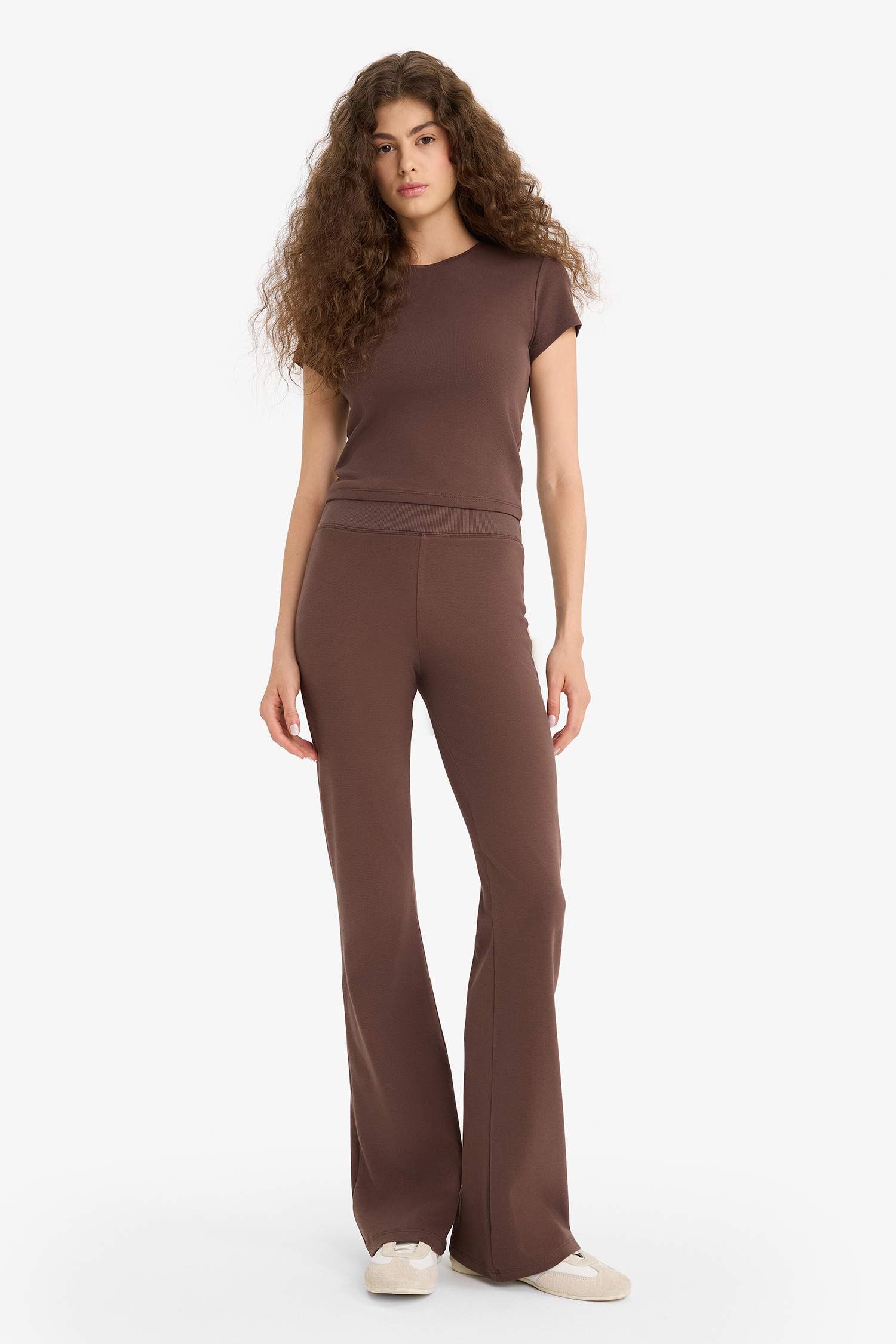 Fitted 2'li Ribana Takım Kısa Kollu Tişört İspanyol Paça Tayt