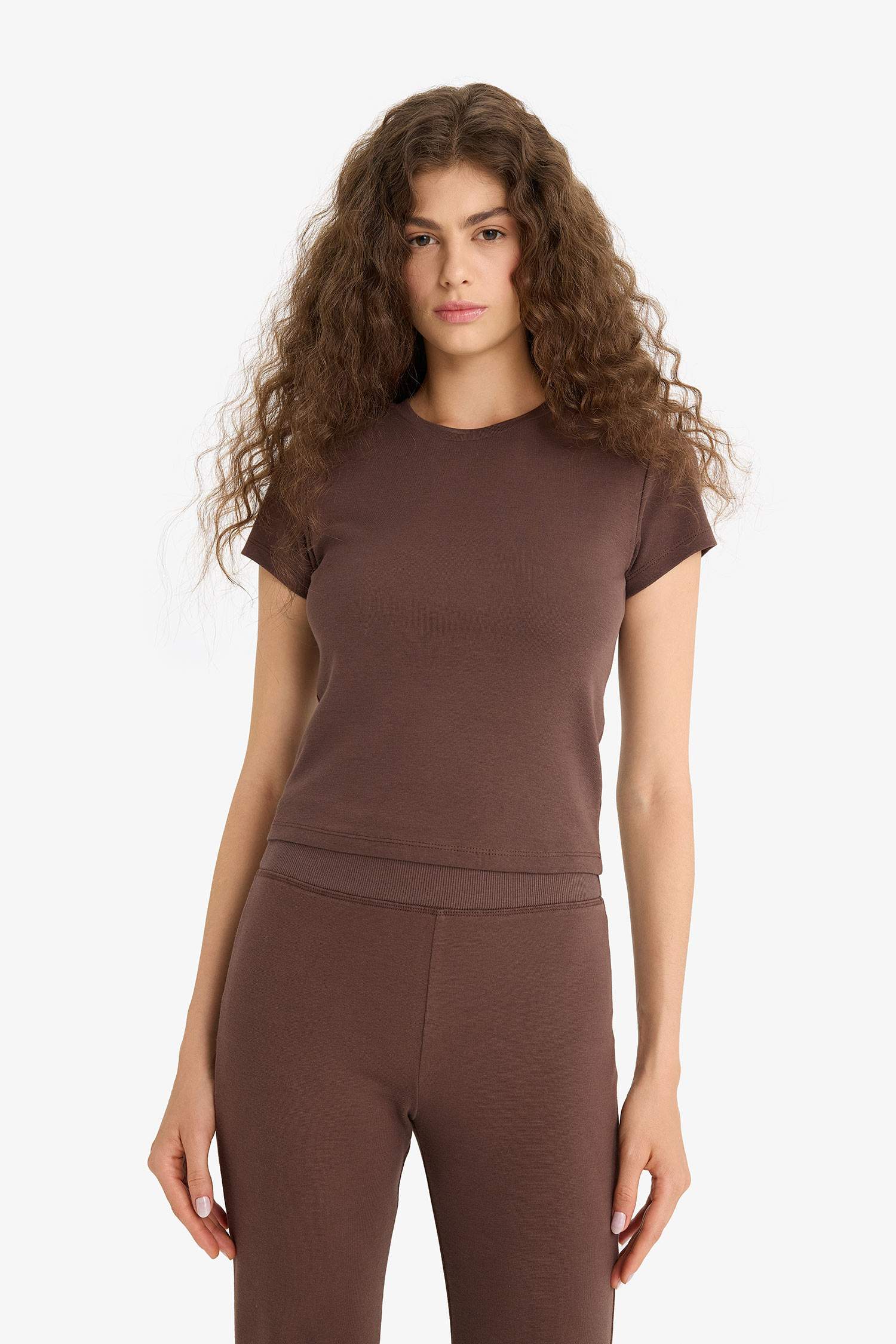 Fitted 2'li Ribana Takım Kısa Kollu Tişört İspanyol Paça Tayt