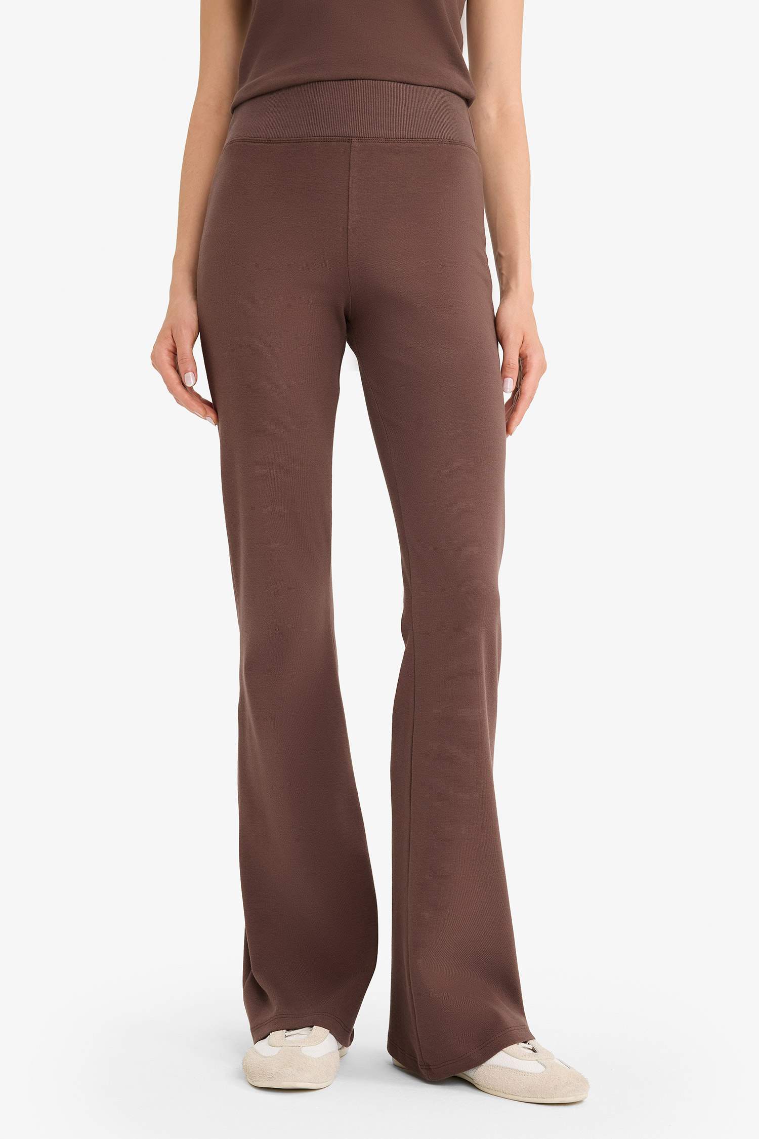 Fitted 2'li Ribana Takım Kısa Kollu Tişört İspanyol Paça Tayt