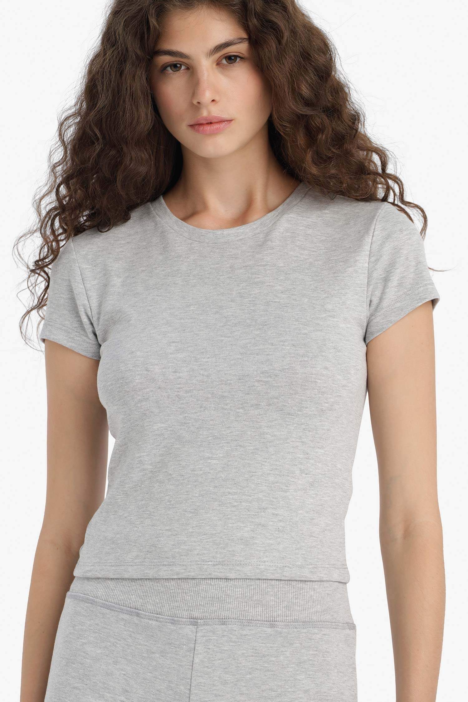 Fitted 2'li Ribana Takım Kısa Kollu Tişört İspanyol Paça Tayt