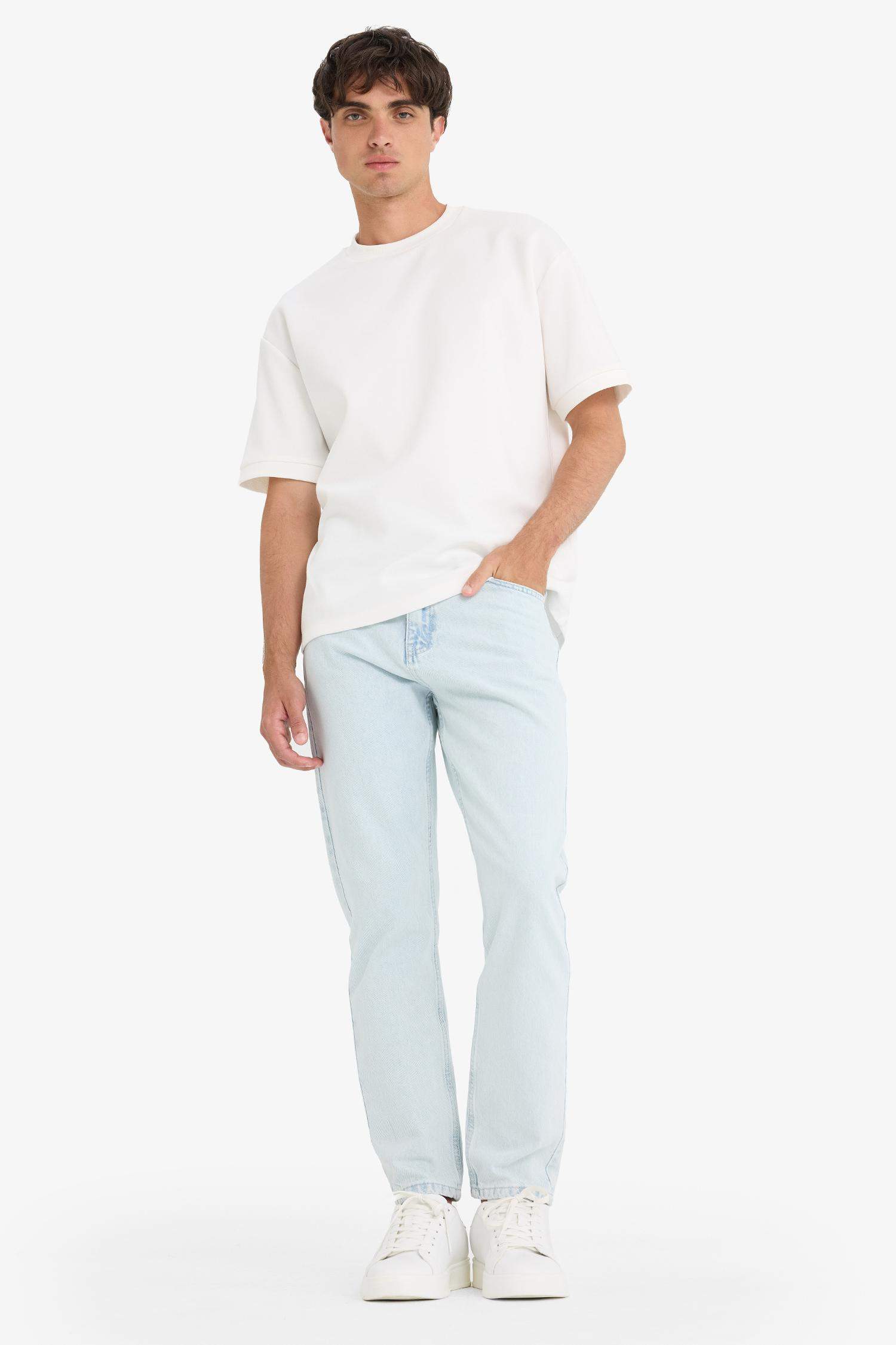 %100 Pamuk 90's Slim Fit Dar Paça Jean Yıkamalı Pantolon