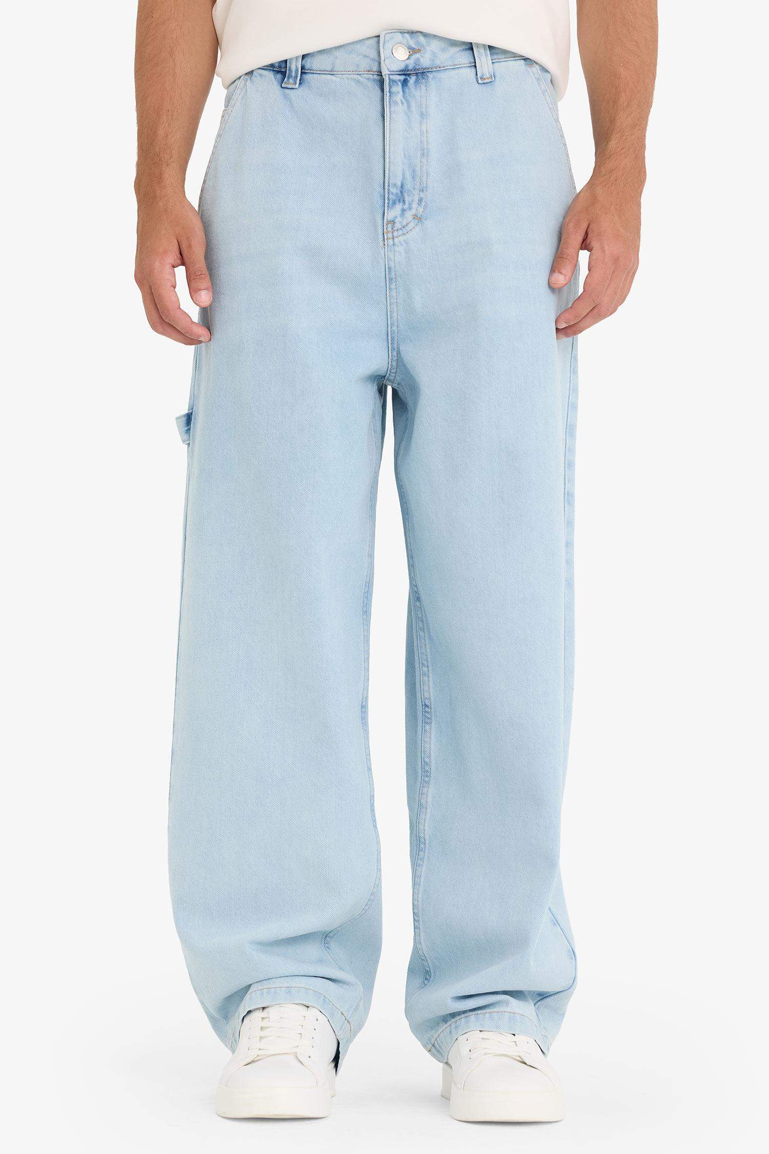 بنطرون جينز قطن وايد ليج برجل واسع