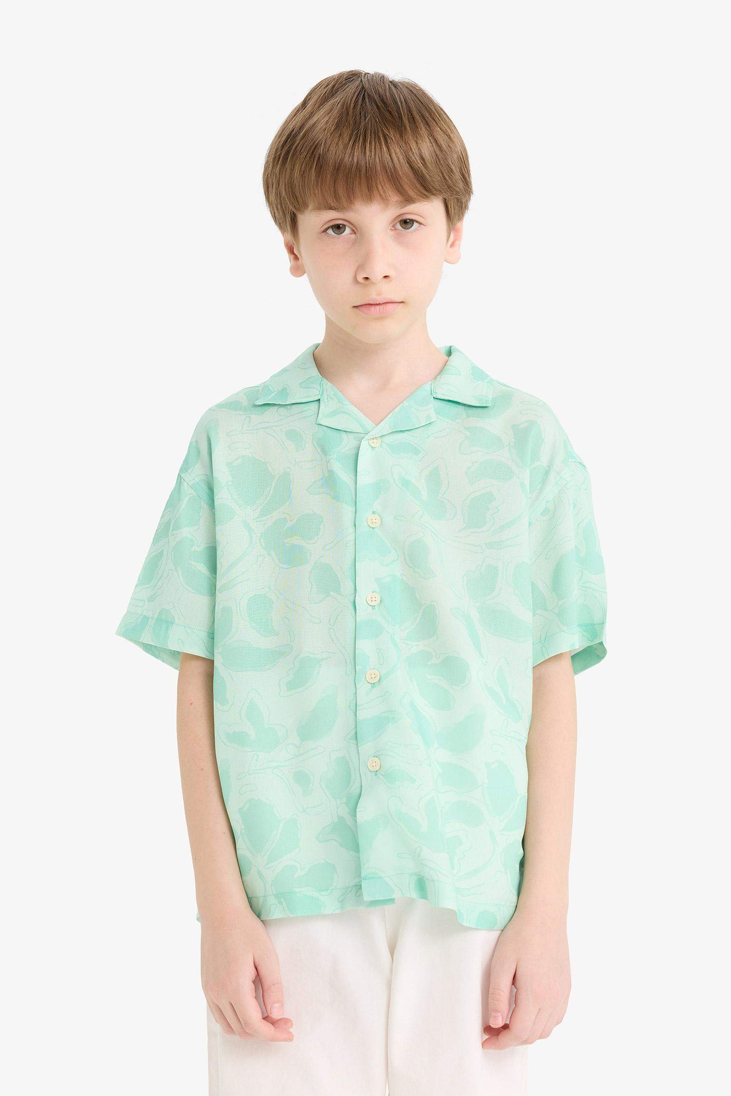 قميص نص ردن ولادي اوفر سايز فلورال فيسكوز