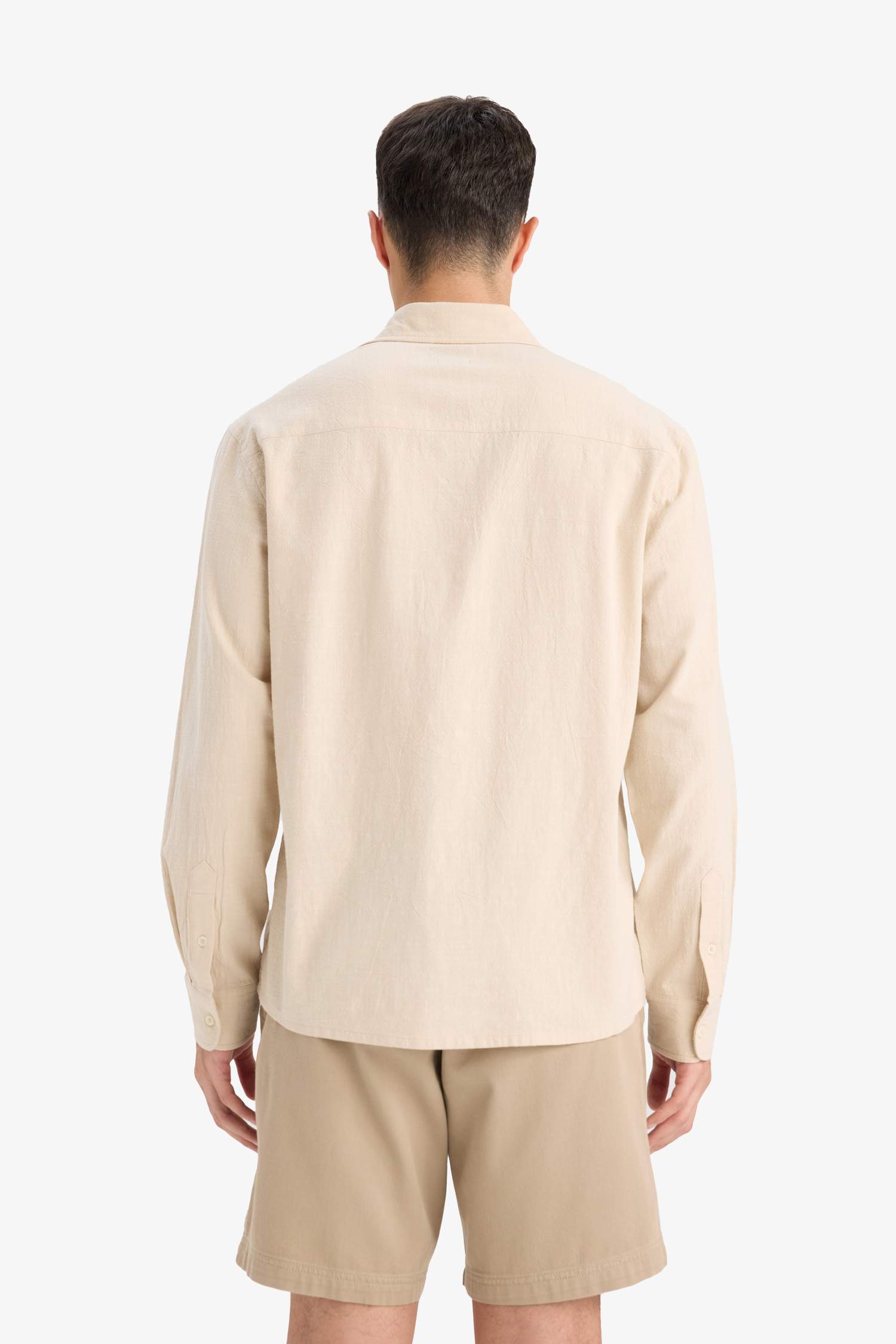 Рубашка с поло-воротником, из хлопка, с длинными рукавами, стандартного кроя