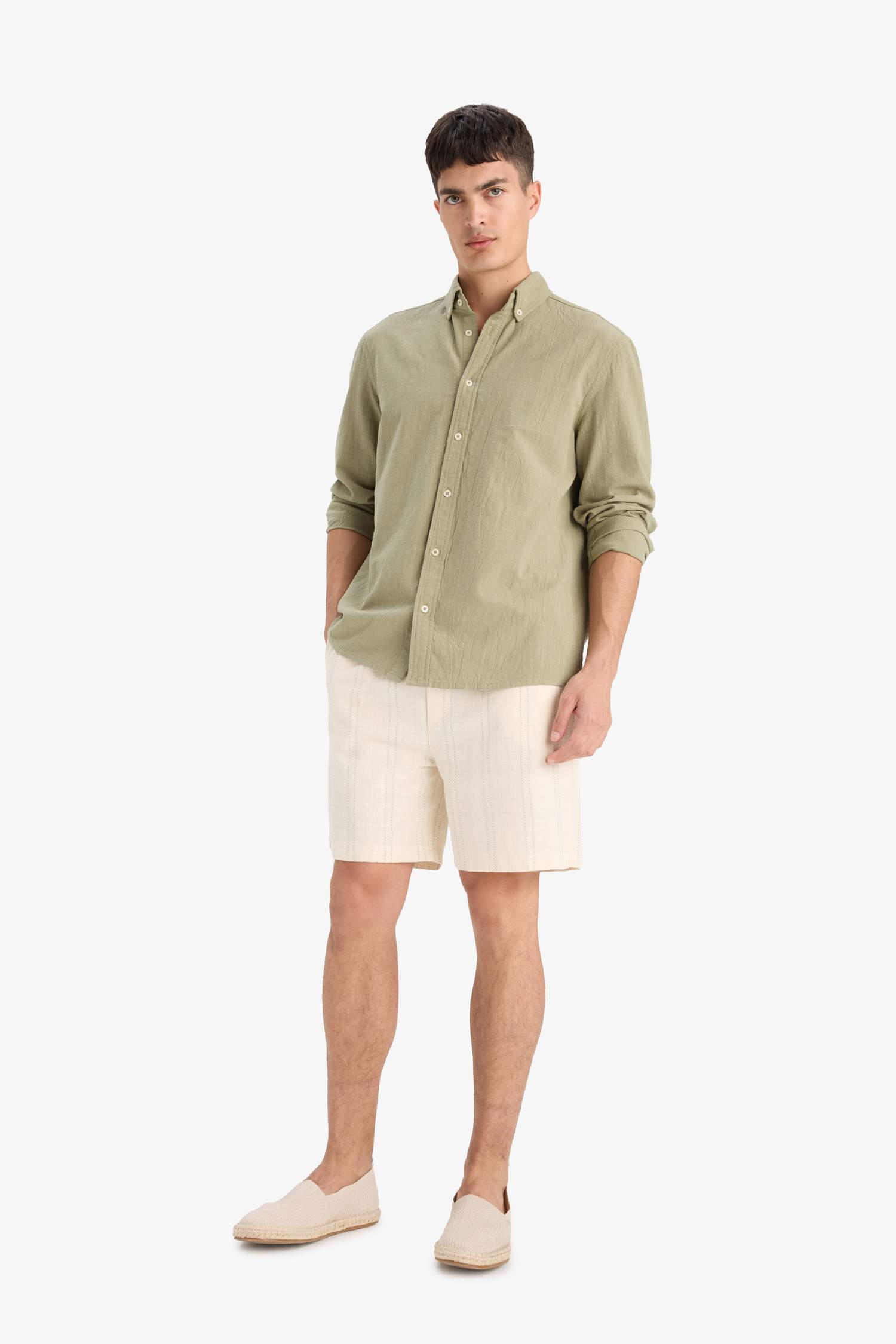 Рубашка с поло-воротником, из хлопка, с длинными рукавами, стандартного кроя