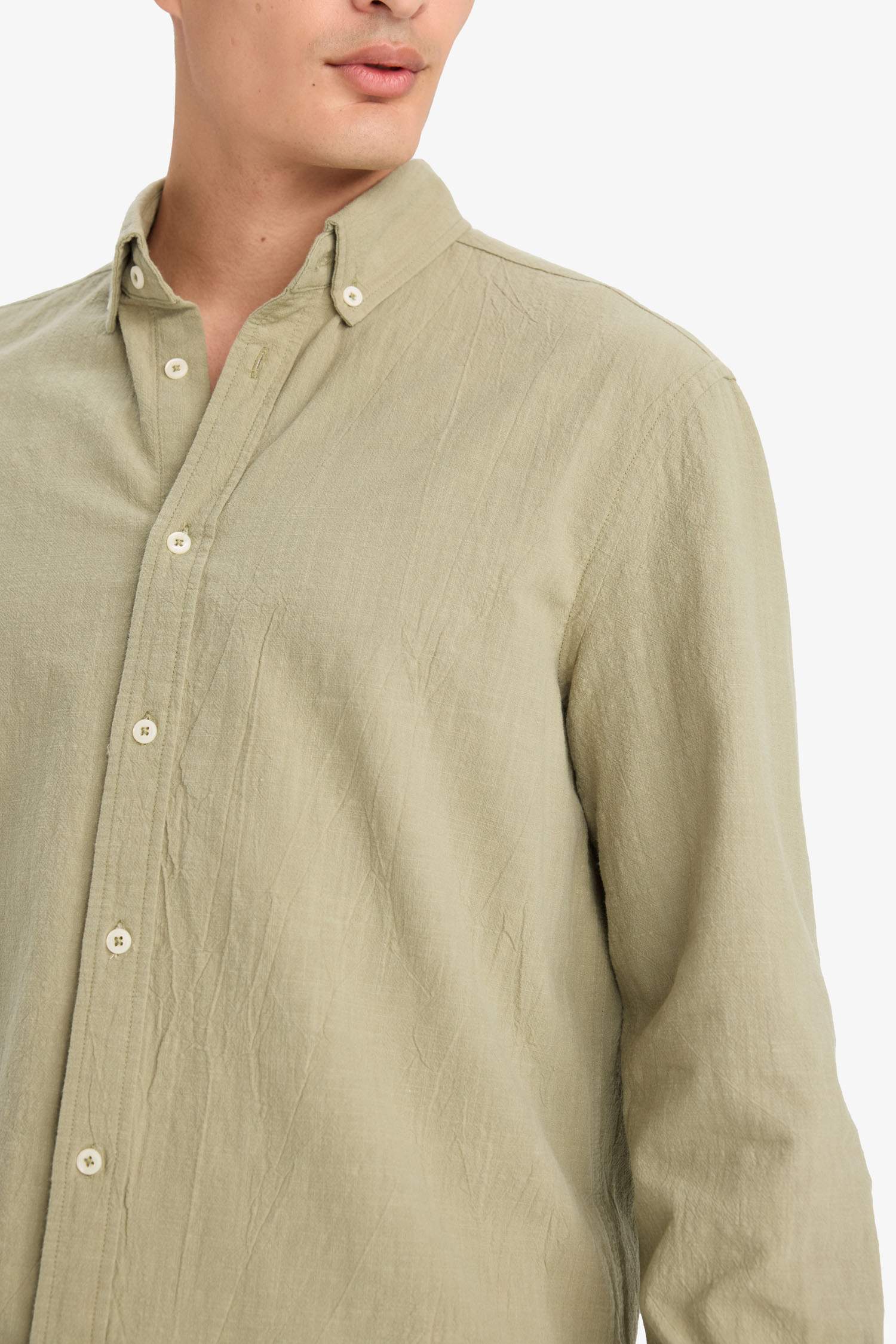 Рубашка с поло-воротником, из хлопка, с длинными рукавами, стандартного кроя