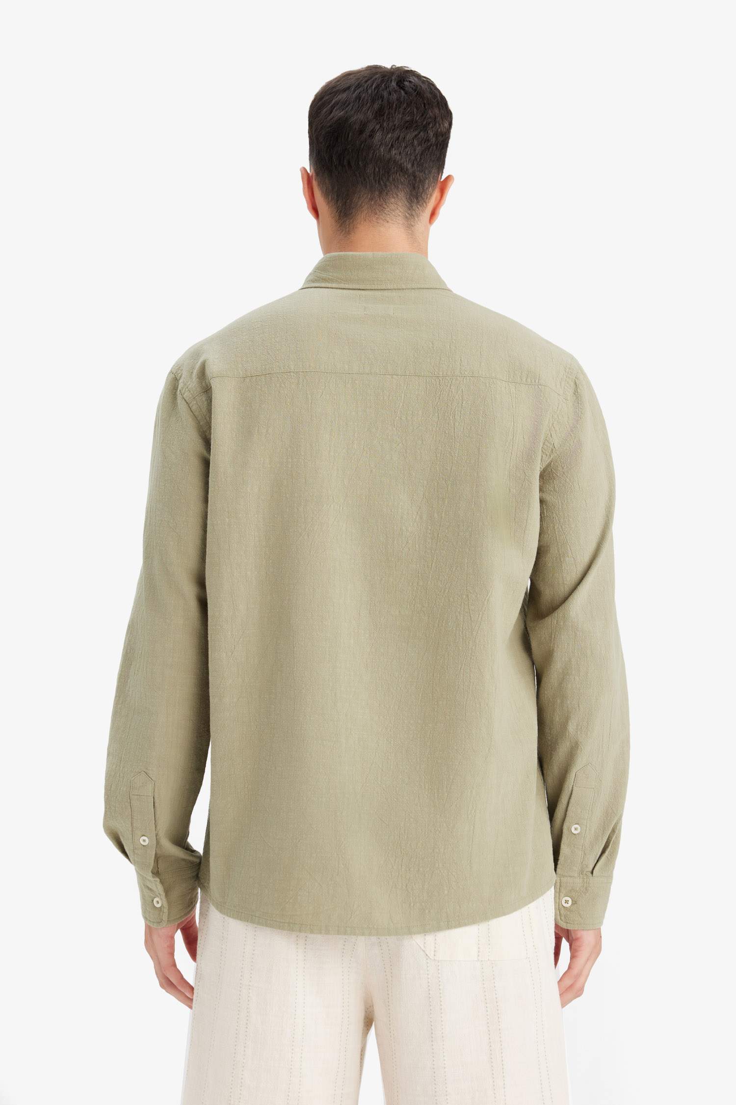 Рубашка с поло-воротником, из хлопка, с длинными рукавами, стандартного кроя