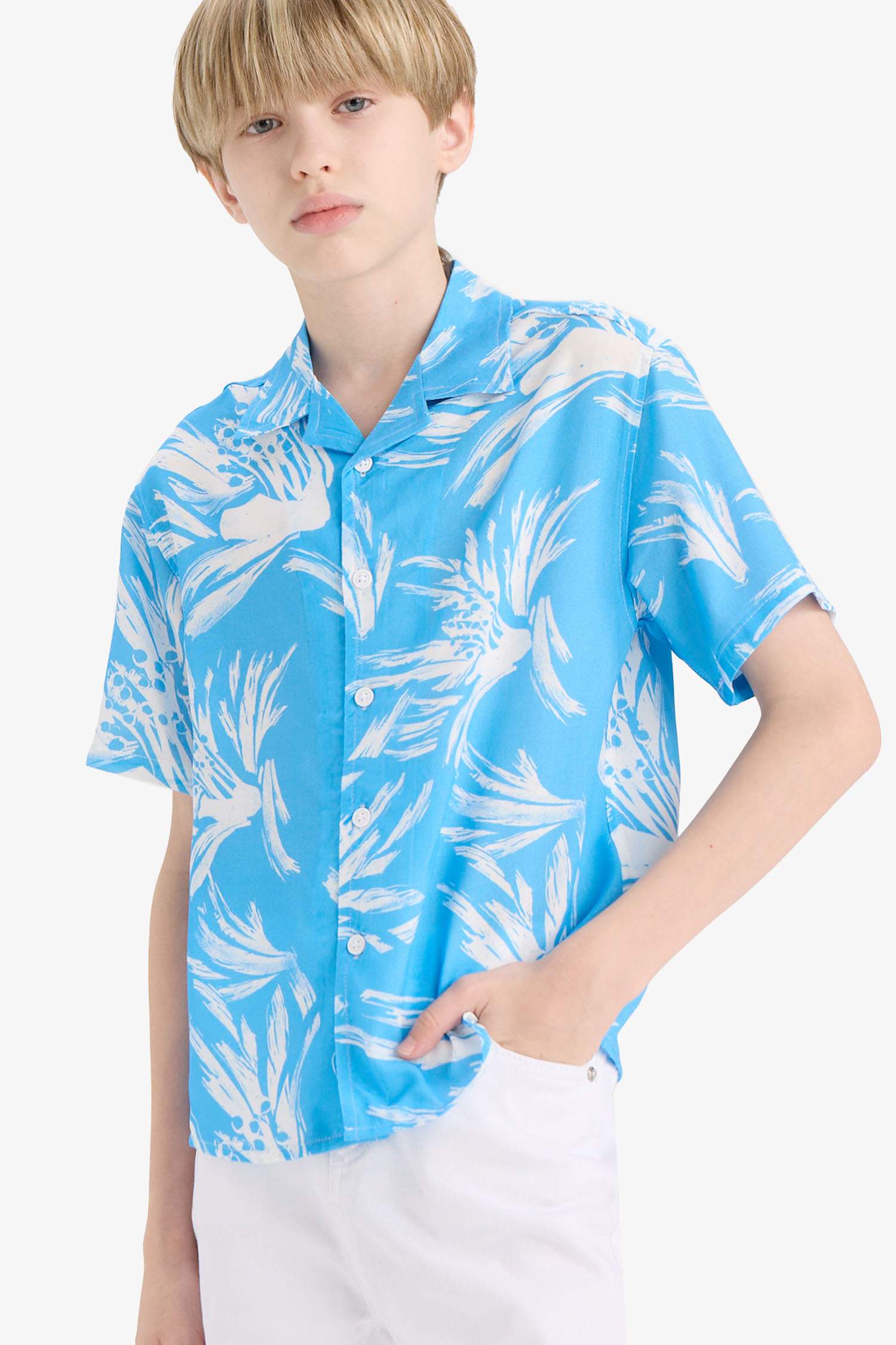 قميص نص ردن ولادي اوفر سايز فلورال فيسكوز