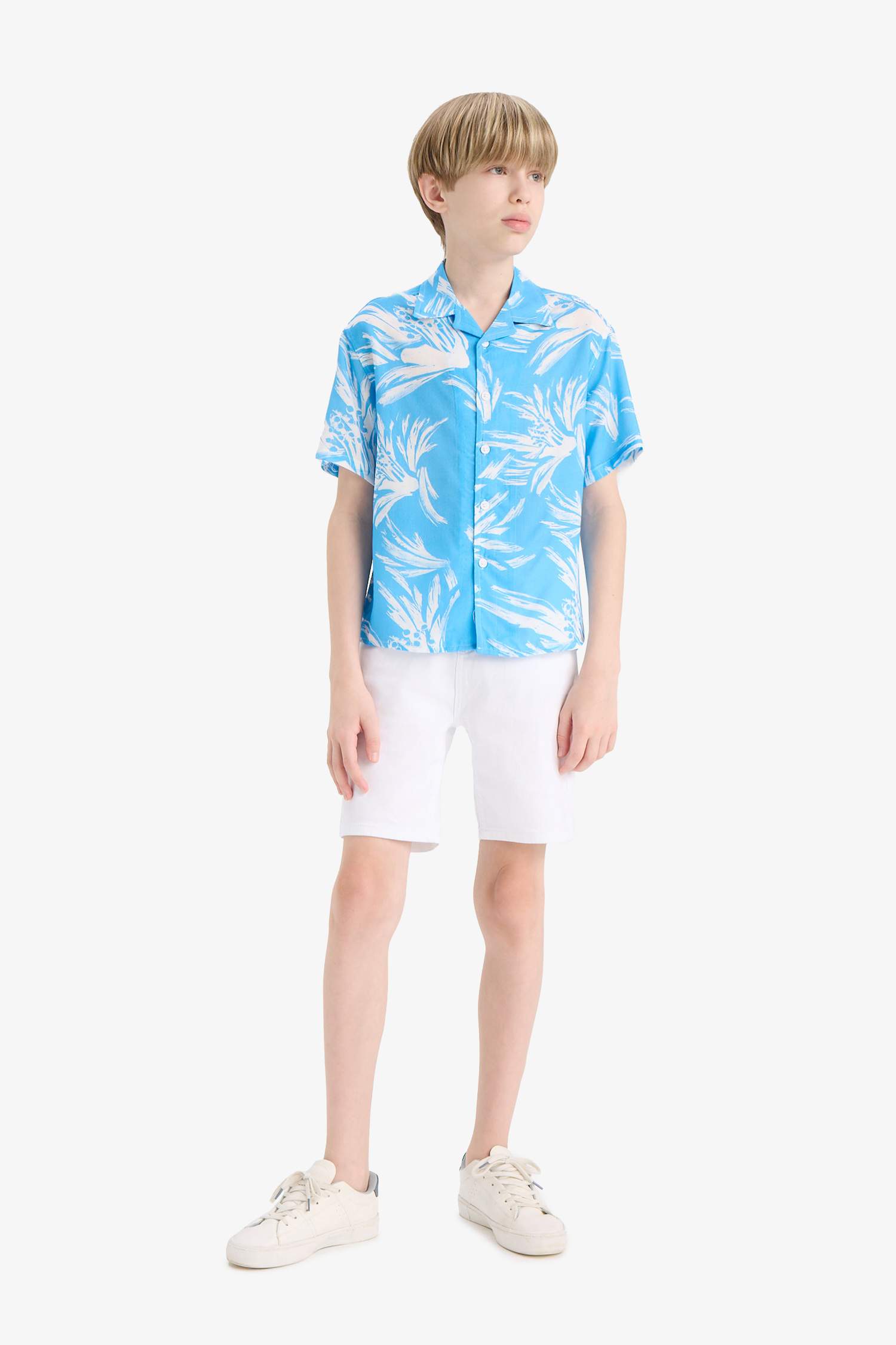 قميص نص ردن ولادي اوفر سايز فلورال فيسكوز