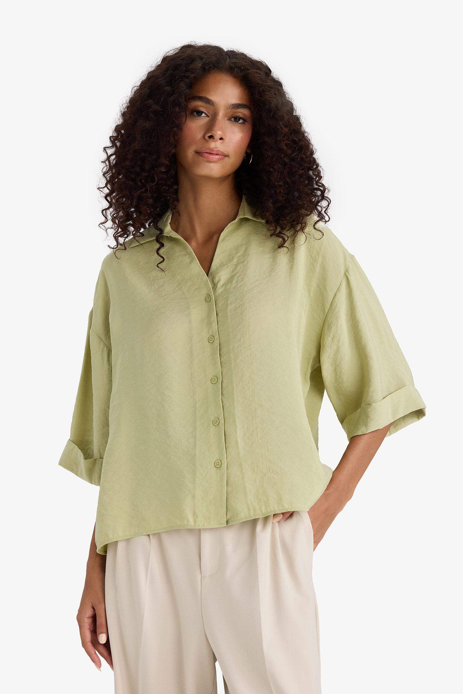 Oversize Geniş Kalıp Modal Yarım Kollu Gömlek