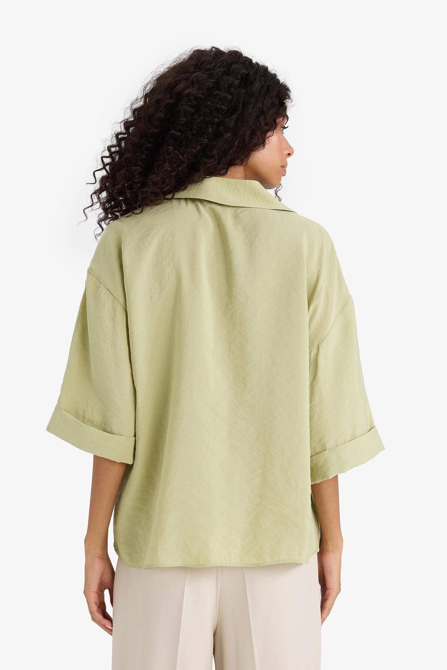 Oversize Geniş Kalıp Modal Yarım Kollu Gömlek