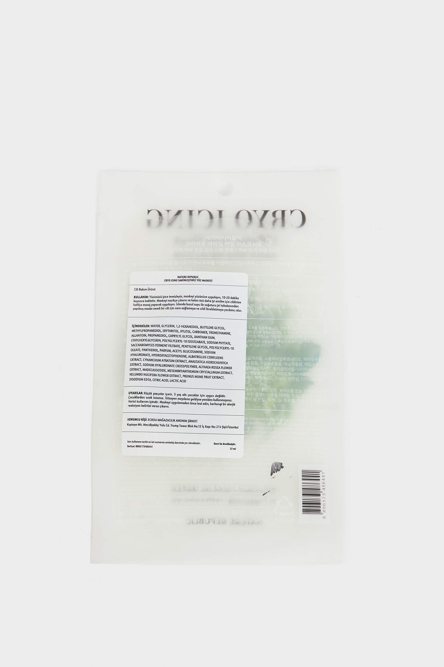 Nature Republic Cryo Icing Sakinleştirici Yüz Maskesi 27ml