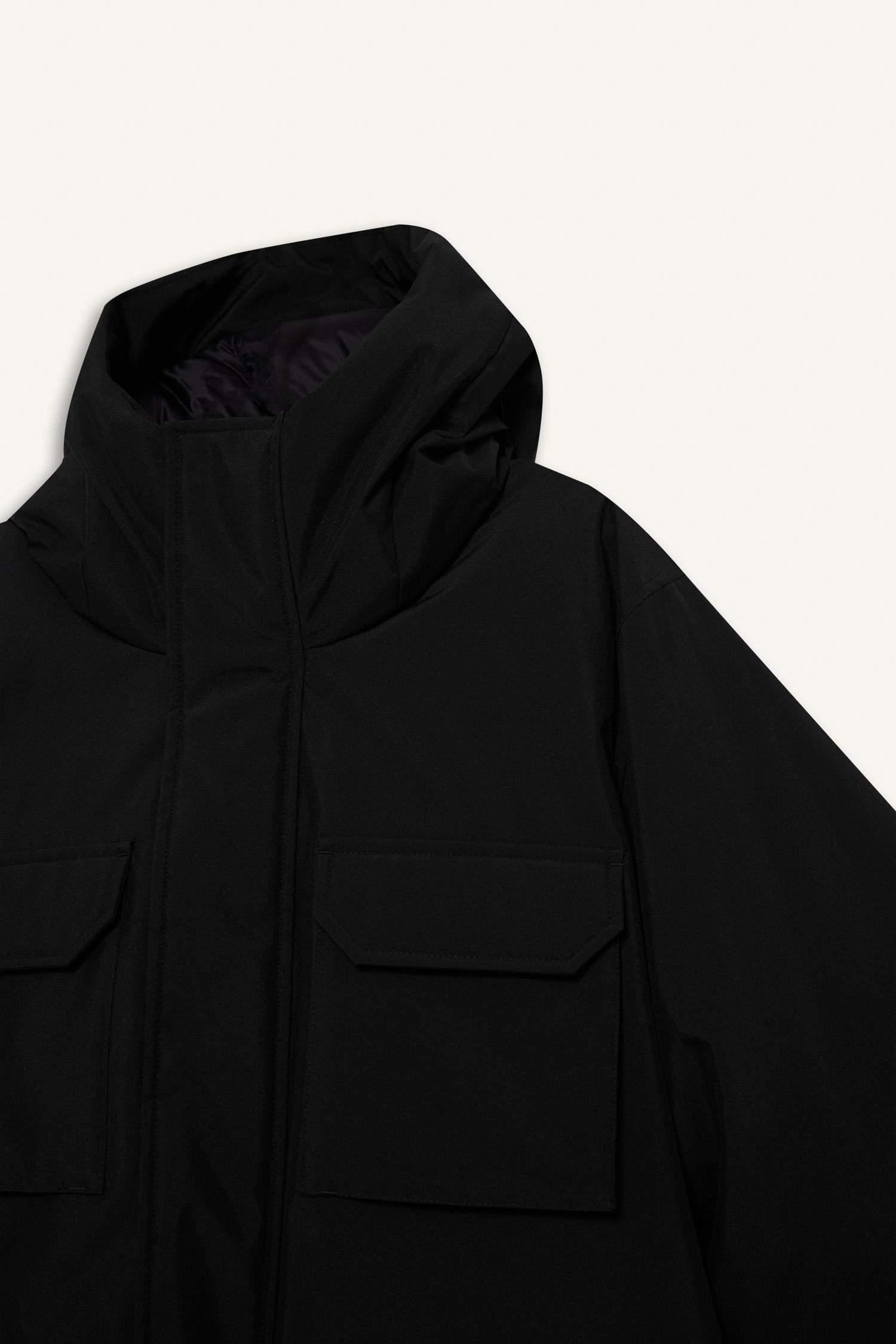 Su İtici Regular Fit Kapüşonlu Çift Cepli Fermuarlı Çıtçıtlı Mont