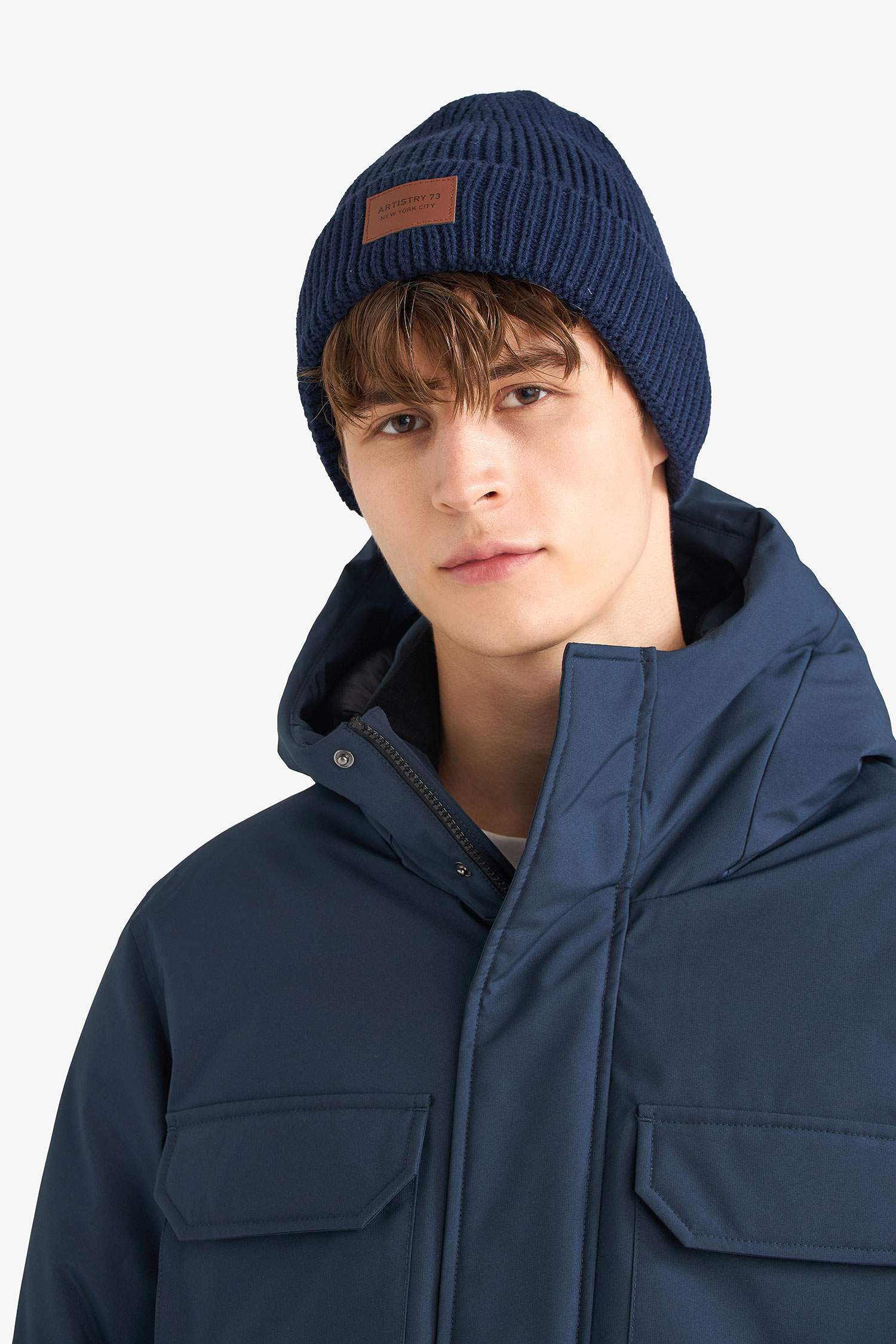 معطف قصة عادية بغطاء للرأس و جيوب