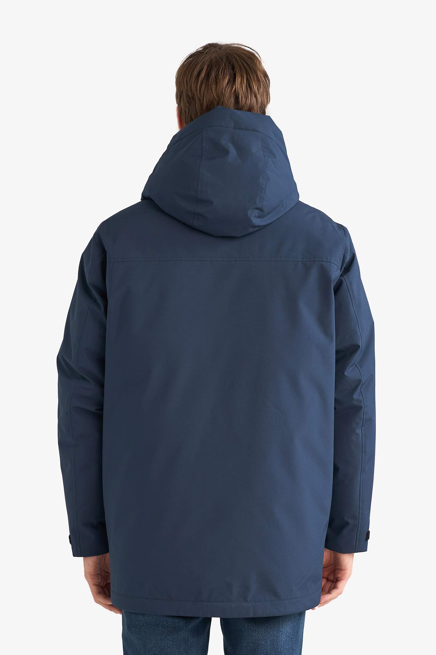 معطف قصة عادية بغطاء للرأس و جيوب