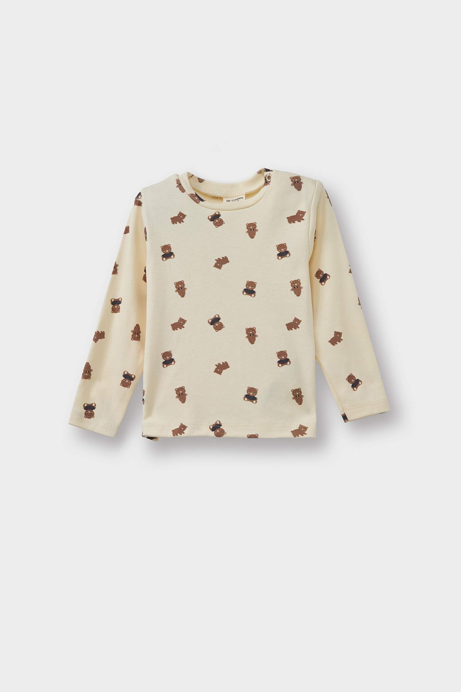 Erkek Bebek 2'li Takım Ayı Baskılı Uzun Kollu Tişört Kadife Salopet Tulum