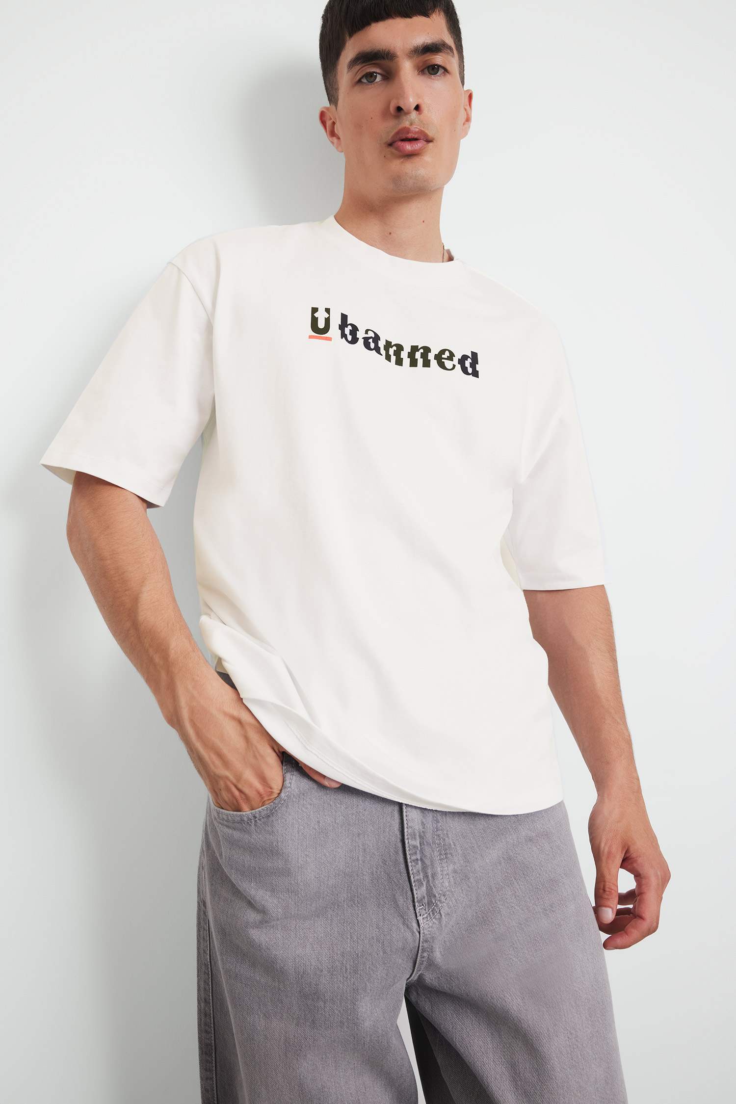 %100 Pamuk Loose Fit Rahat Kesim Bisiklet Yaka Baskılı Kısa Kollu Tişört