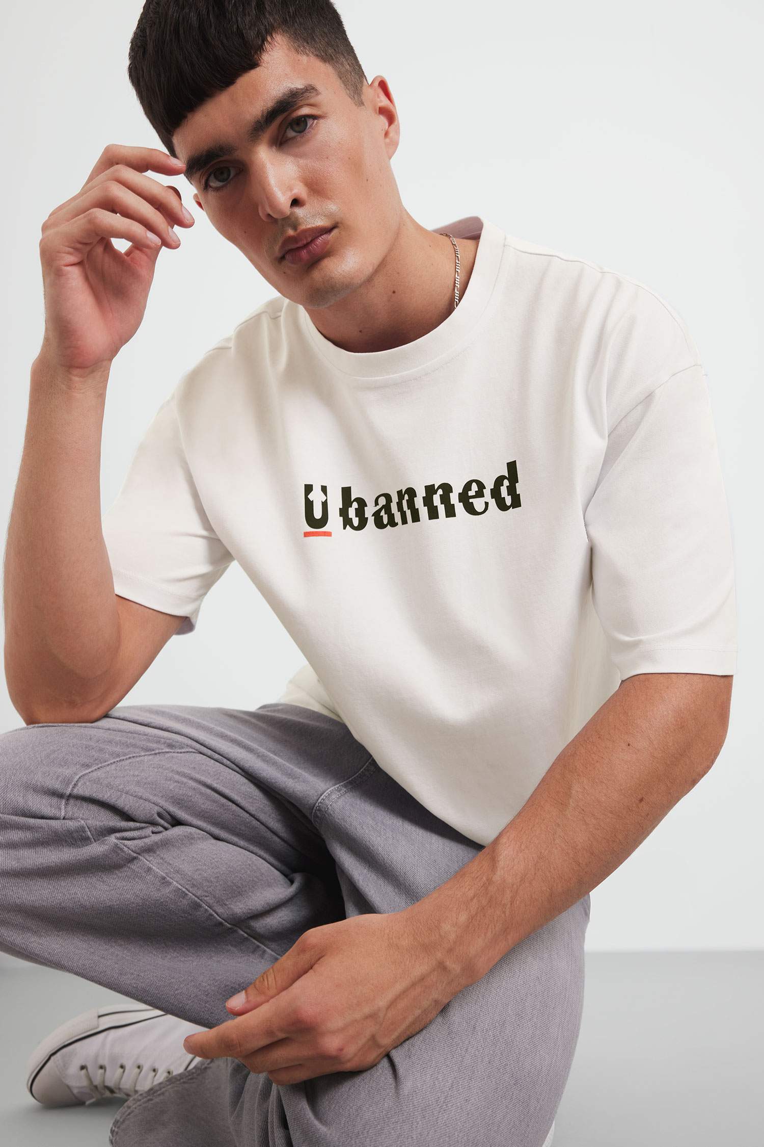 %100 Pamuk Loose Fit Rahat Kesim Bisiklet Yaka Baskılı Kısa Kollu Tişört