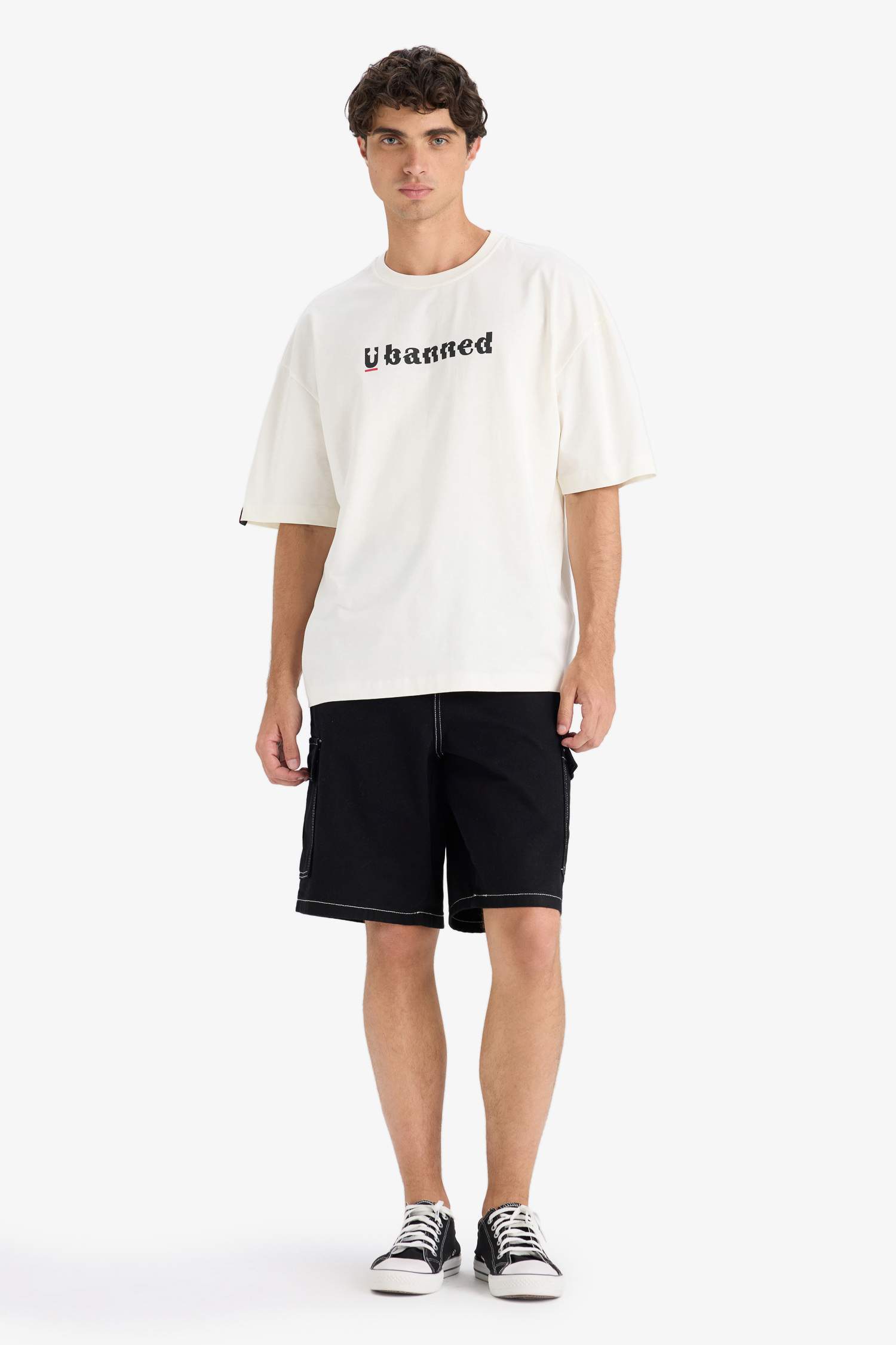 %100 Pamuk Loose Fit Rahat Kesim Bisiklet Yaka Baskılı Kısa Kollu Tişört