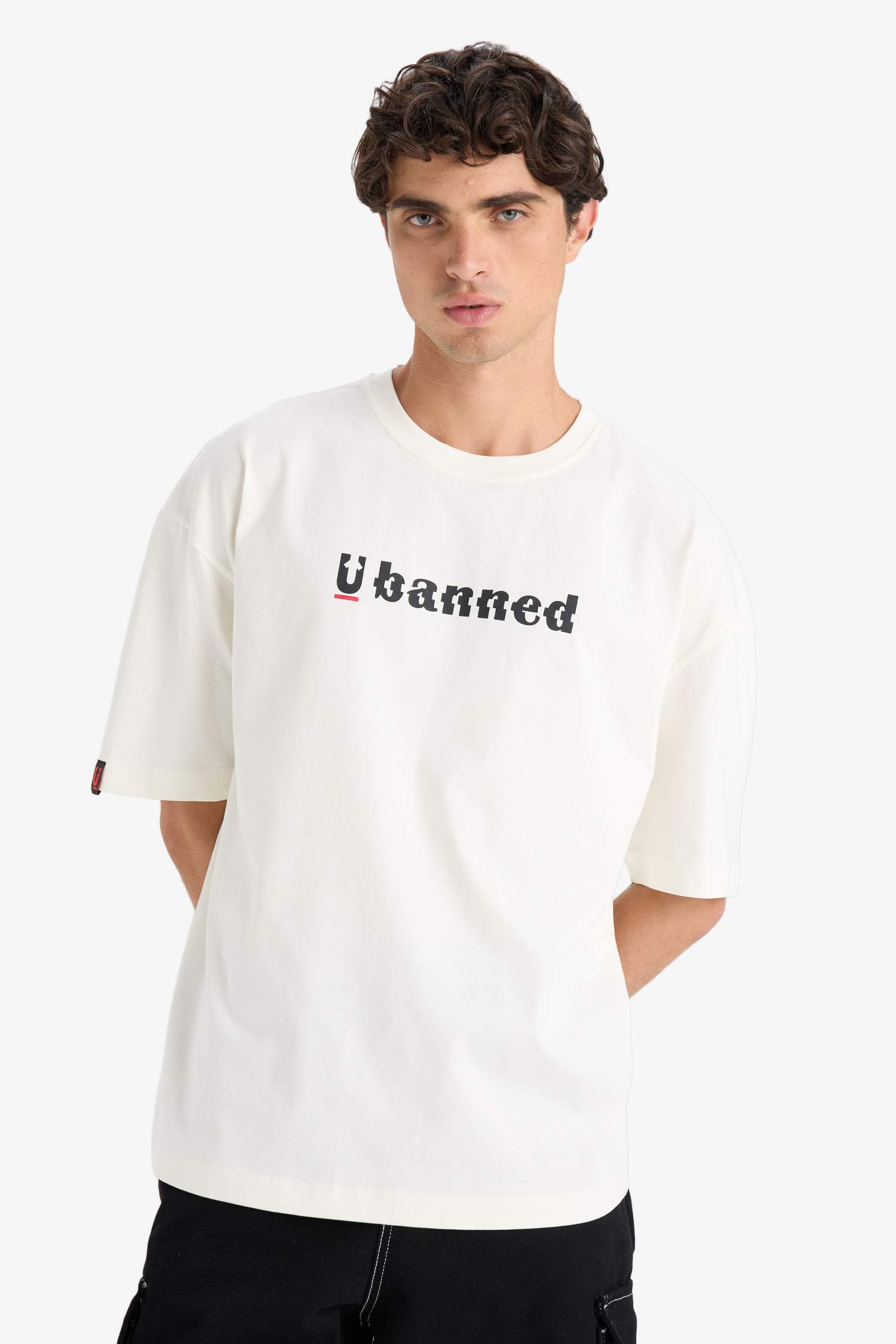 %100 Pamuk Loose Fit Rahat Kesim Bisiklet Yaka Baskılı Kısa Kollu Tişört