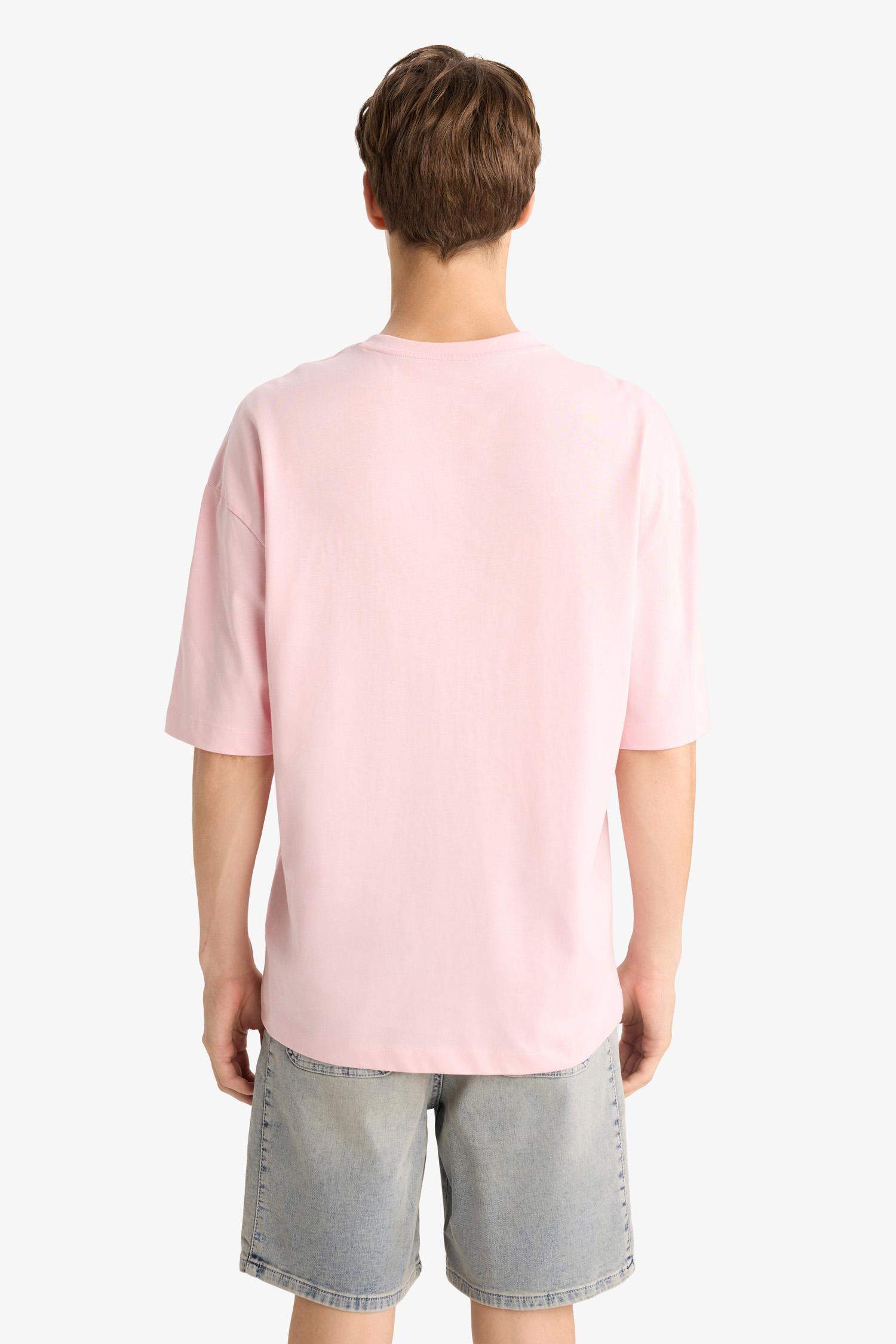 %100 Pamuk Loose Fit Rahat Kesim Bisiklet Yaka Baskılı Kısa Kollu Tişört