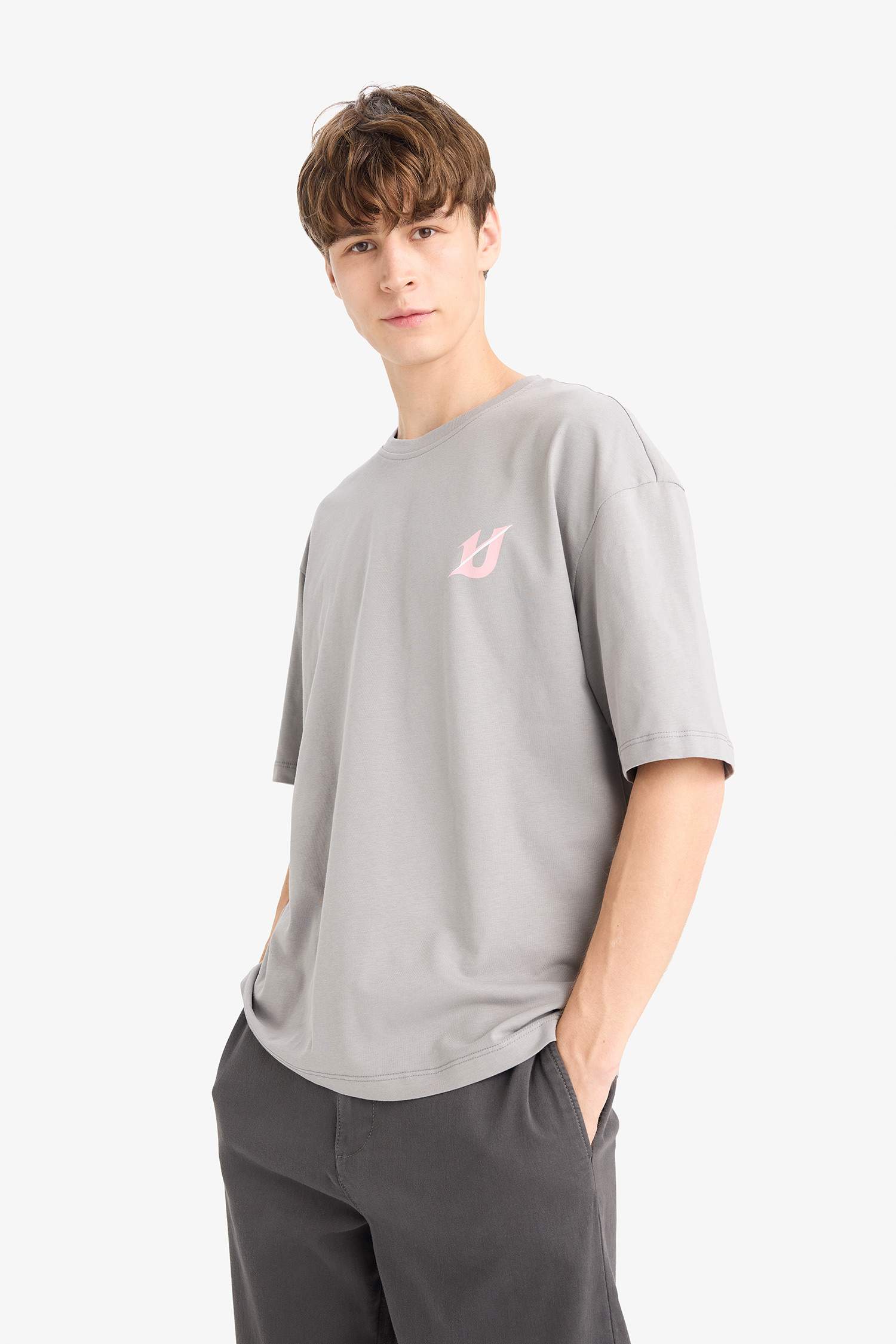 Loose Fit Crew Neck Printed Back T-Shirt