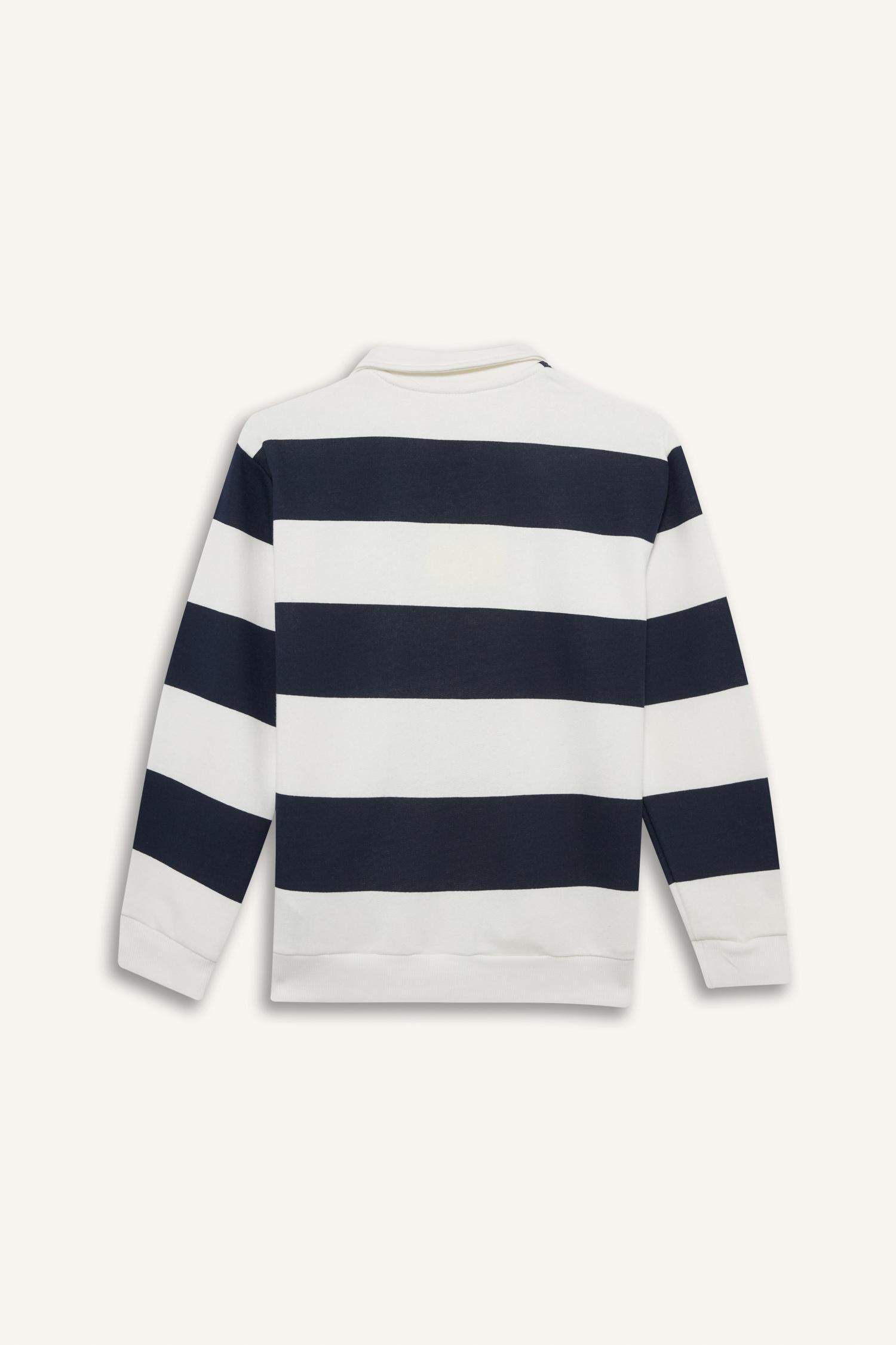 Erkek Çocuk Polo Yaka Çizgili Sweatshirt