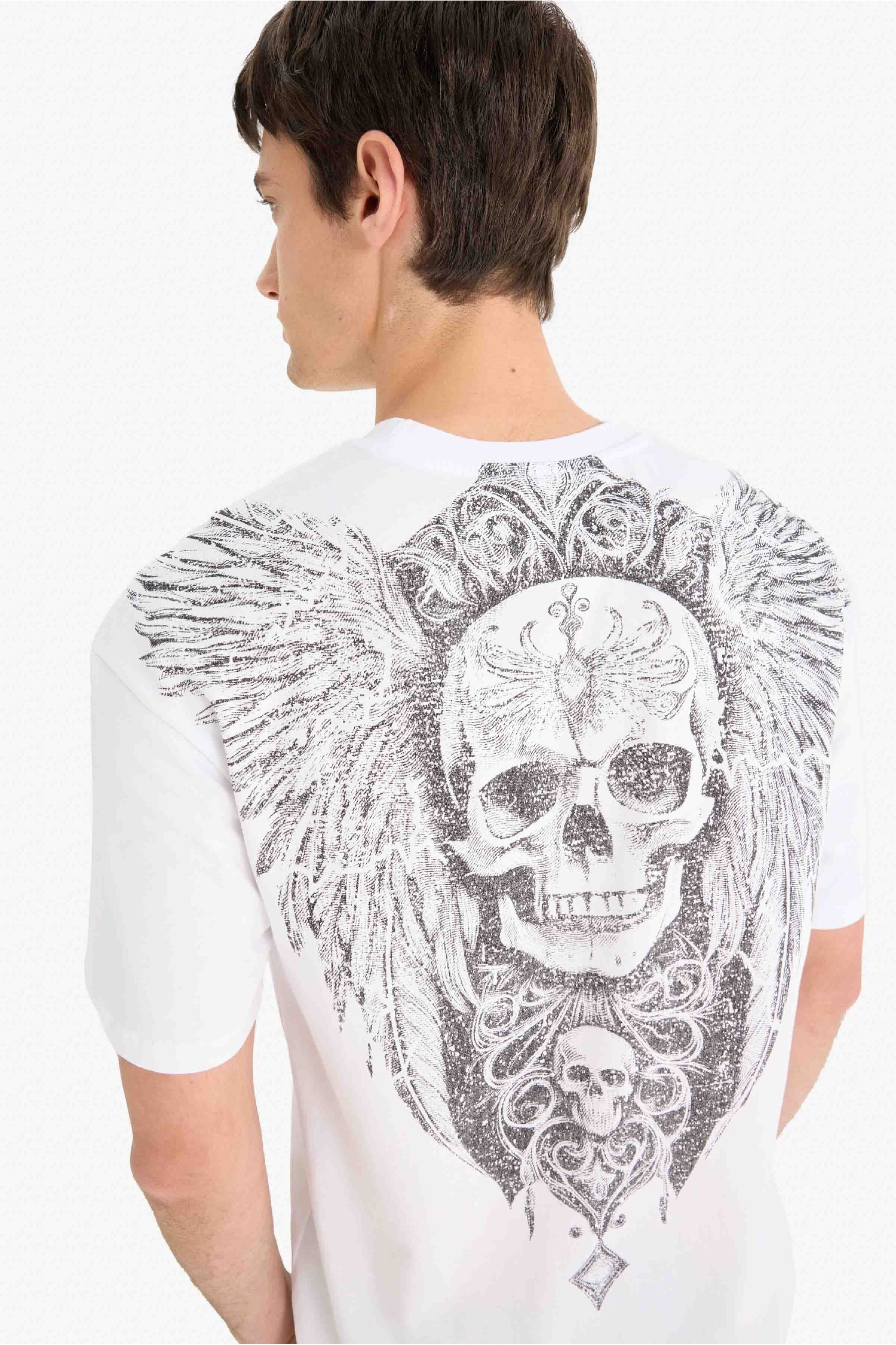 %100 Pamuk Boxy Fit Bisiklet Yaka Sırt Baskılı Kısa Kollu Tişört