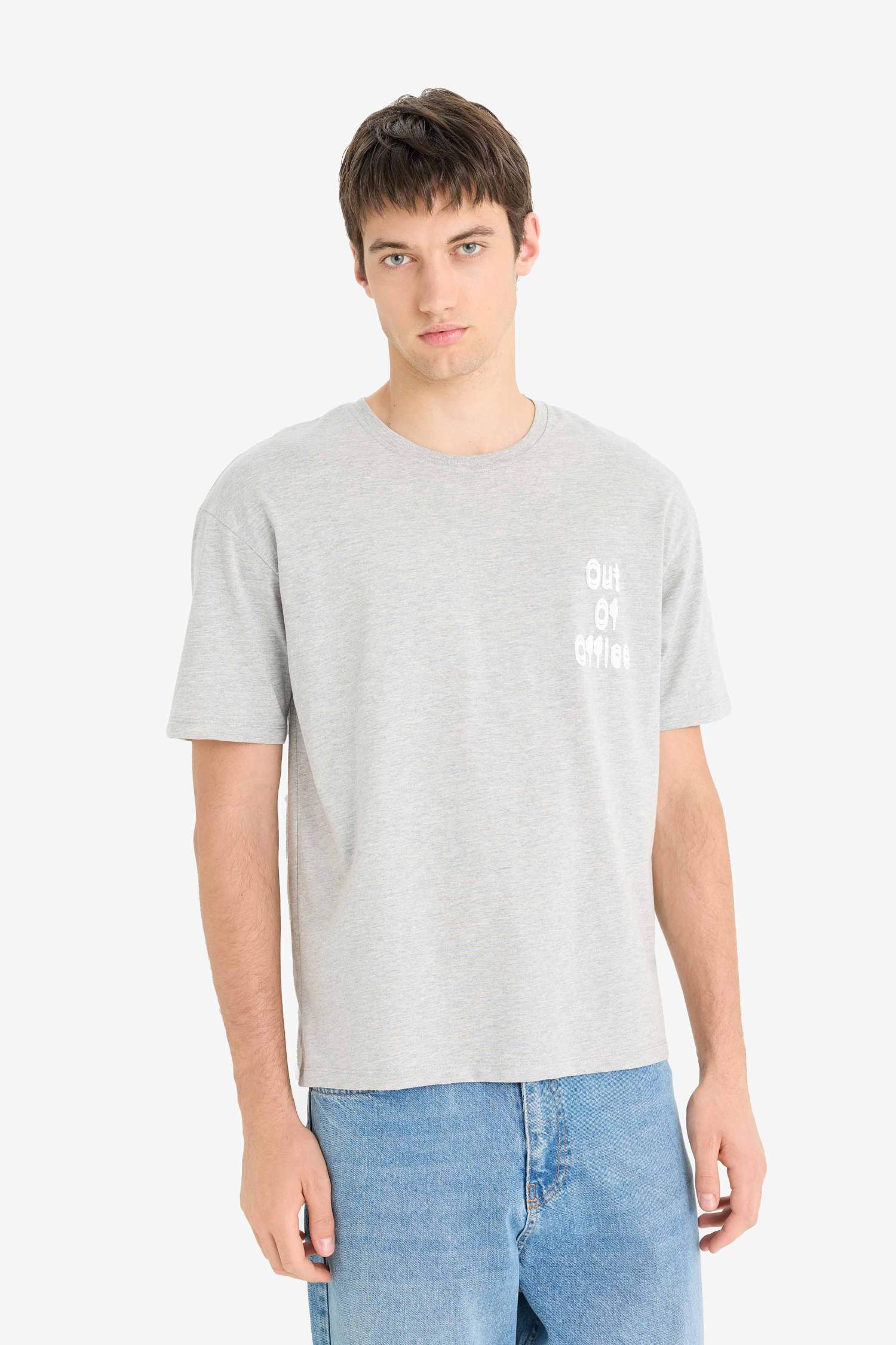 Boxy Fit Bisiklet Yaka Sırt Baskılı Kısa Kollu Tişört