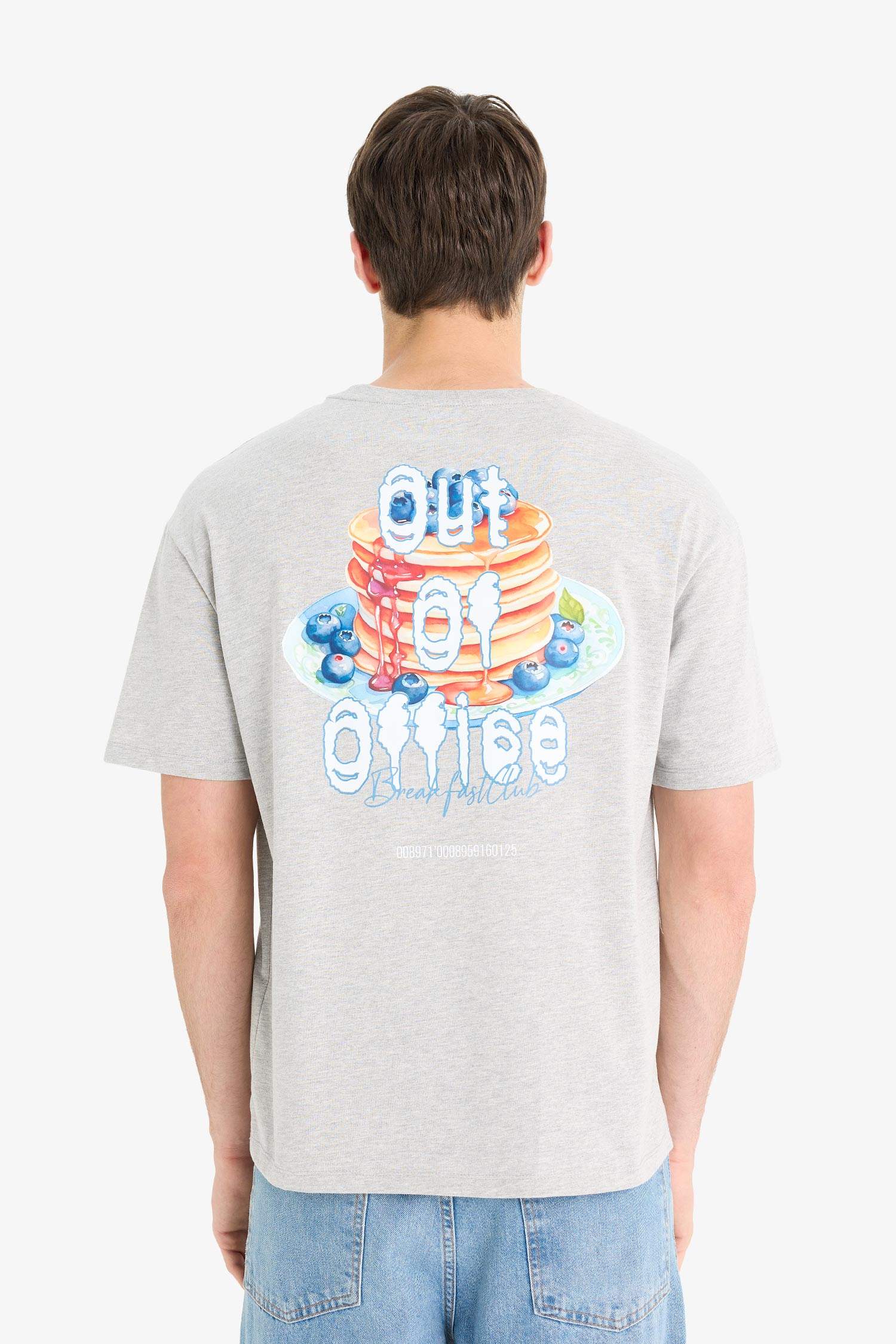 Boxy Fit Bisiklet Yaka Sırt Baskılı Kısa Kollu Tişört