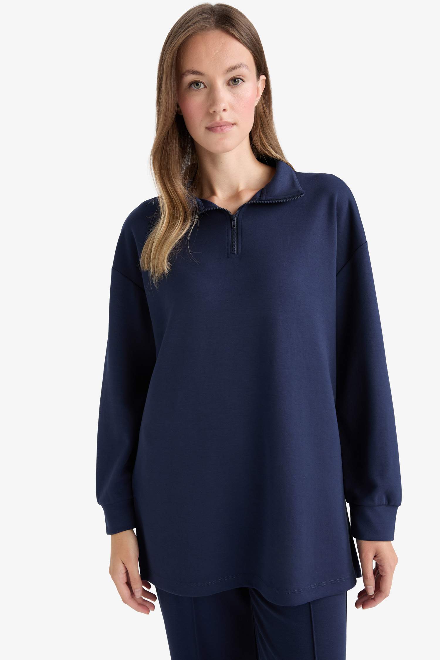 Regular Fit Fermuarlı Yaka Uzun Kollu Tunik