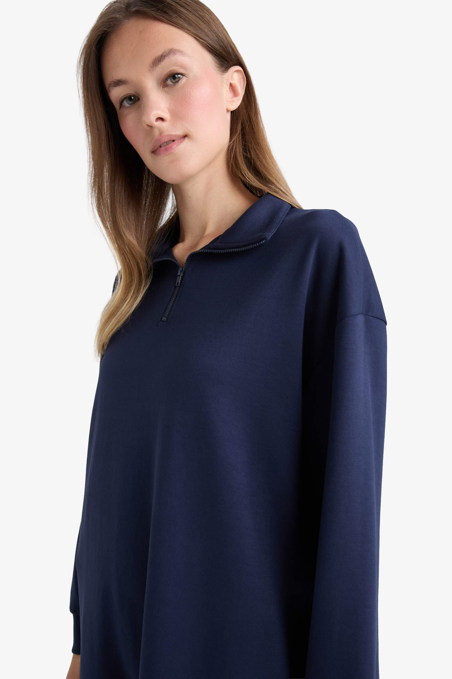 Regular Fit Fermuarlı Yaka Uzun Kollu Tunik