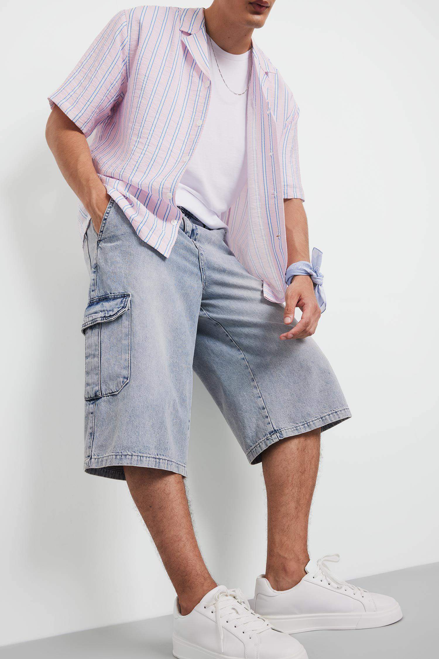 شورت برمودا جينز قطن بخصر مطاطي