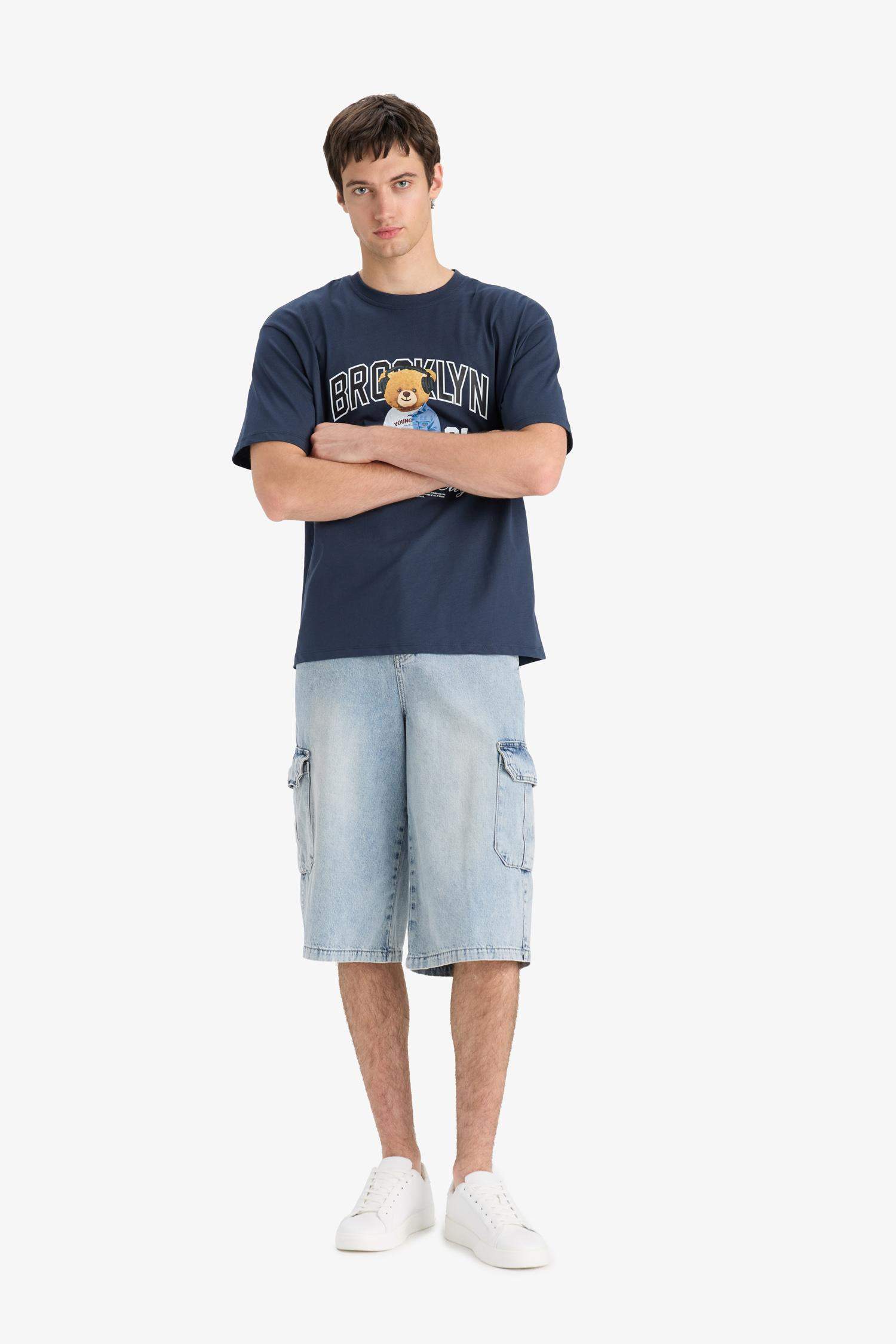 شورت برمودا جينز قطن بخصر مطاطي