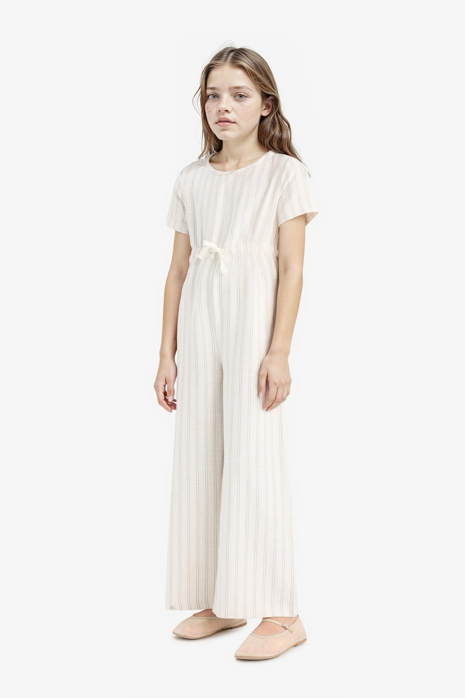 Girl Short Sleeve Striped Viscose Jumpsuit