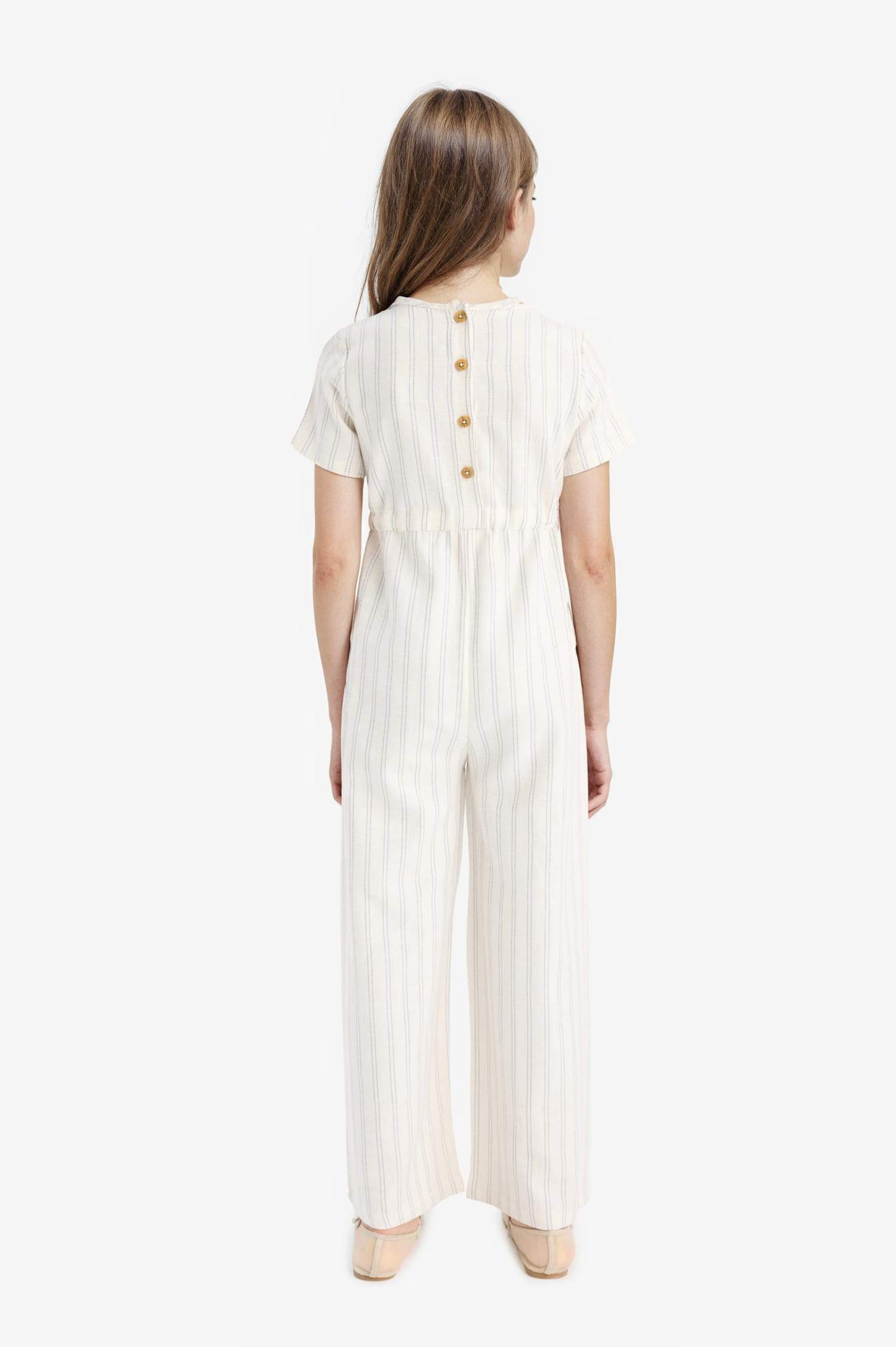 Girl Short Sleeve Striped Viscose Jumpsuit