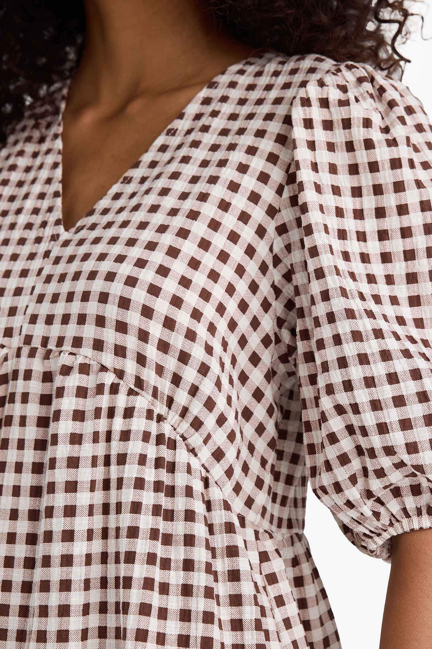 فستان ميدي كاروهات مطبوع بياخة V