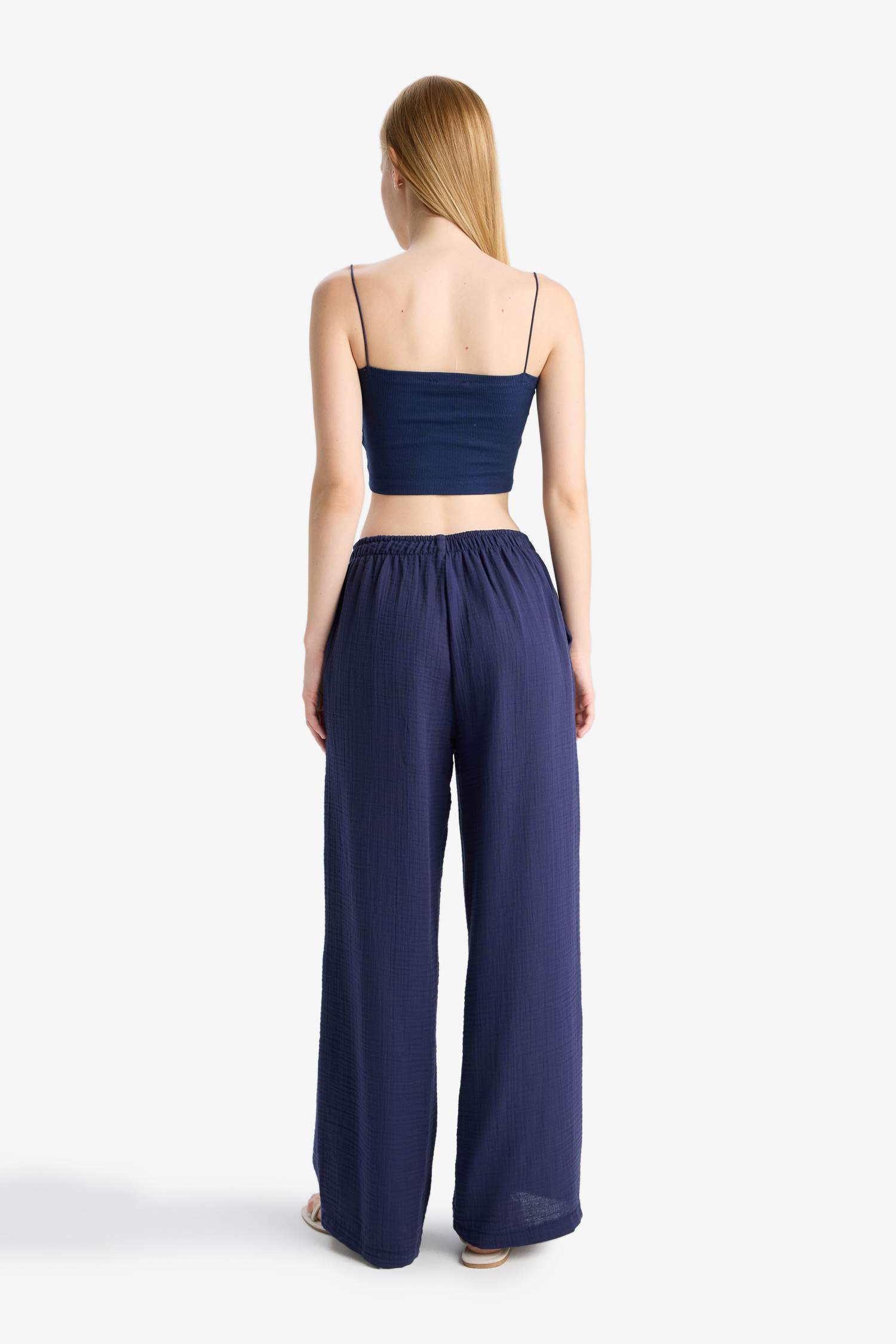 Coool Wide Leg Normal Bel Müslin Pantolon