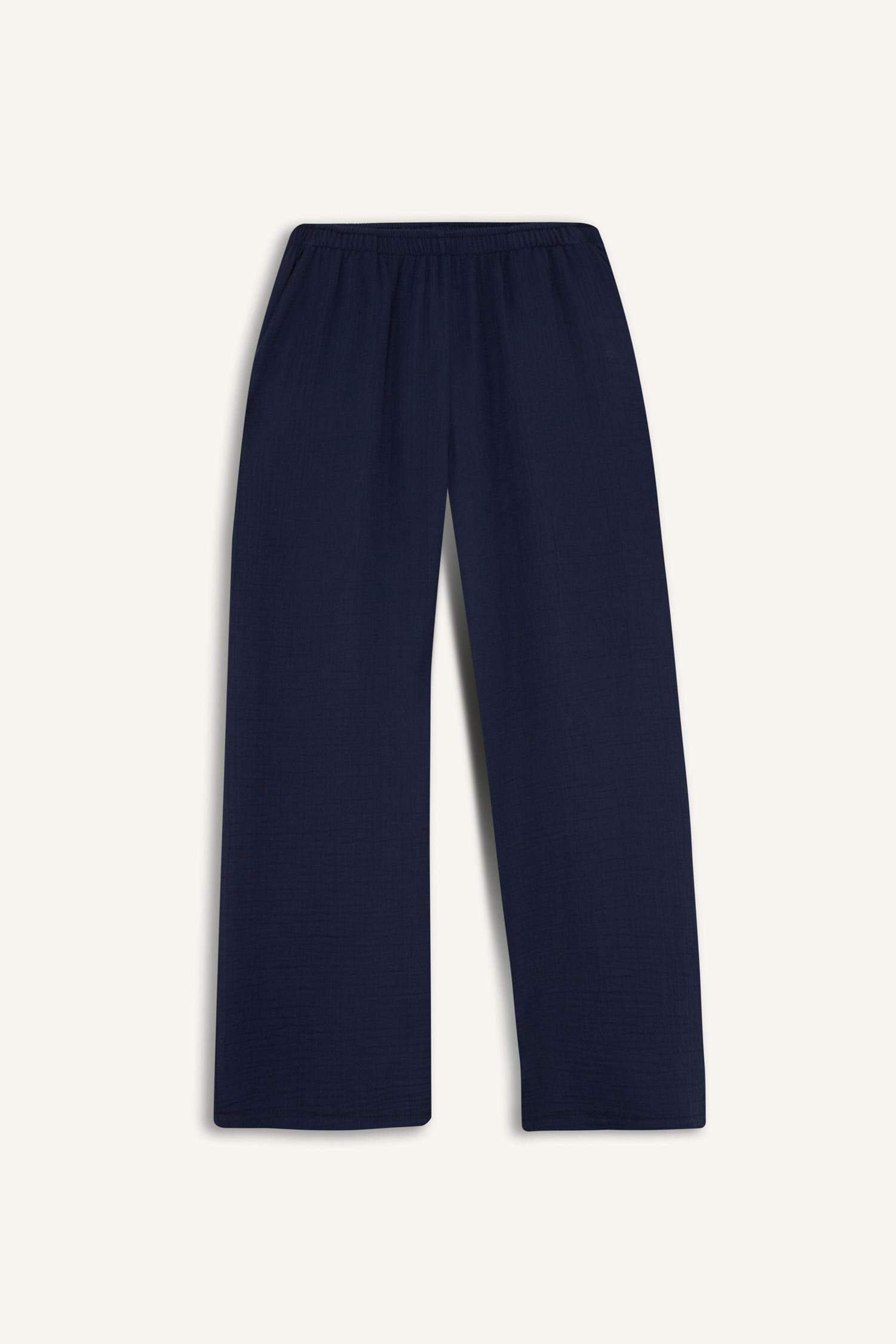 Coool Wide Leg Normal Bel Müslin Pantolon