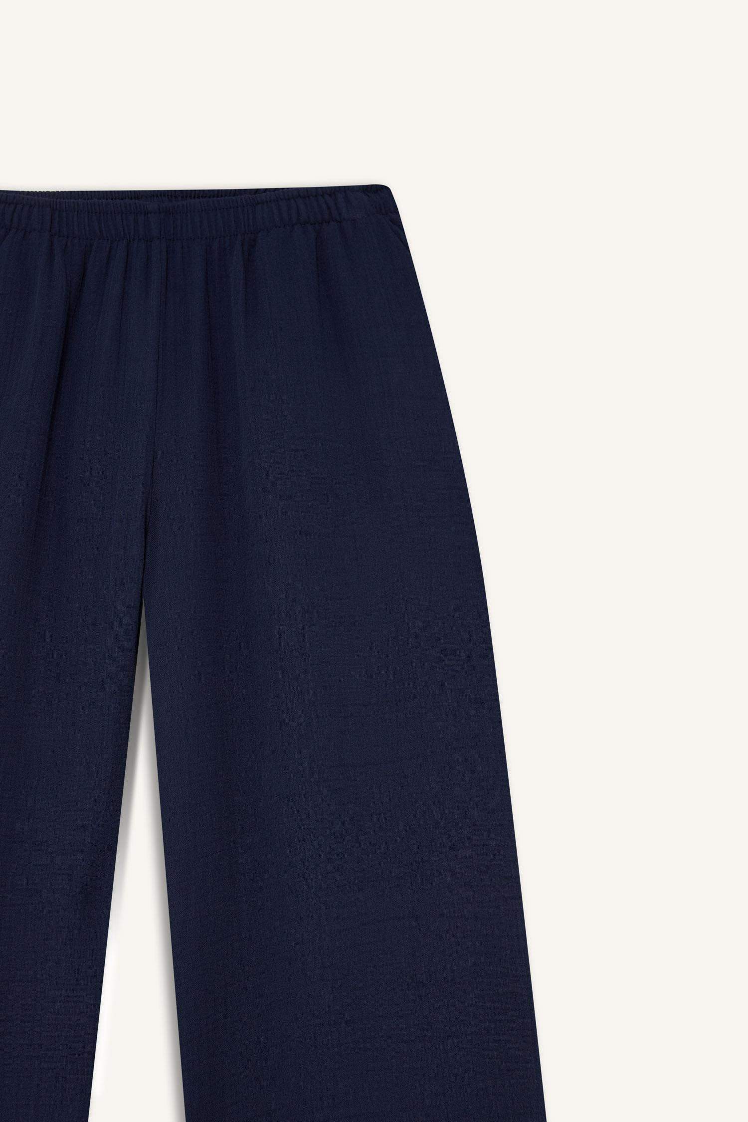 Coool Wide Leg Normal Bel Müslin Pantolon