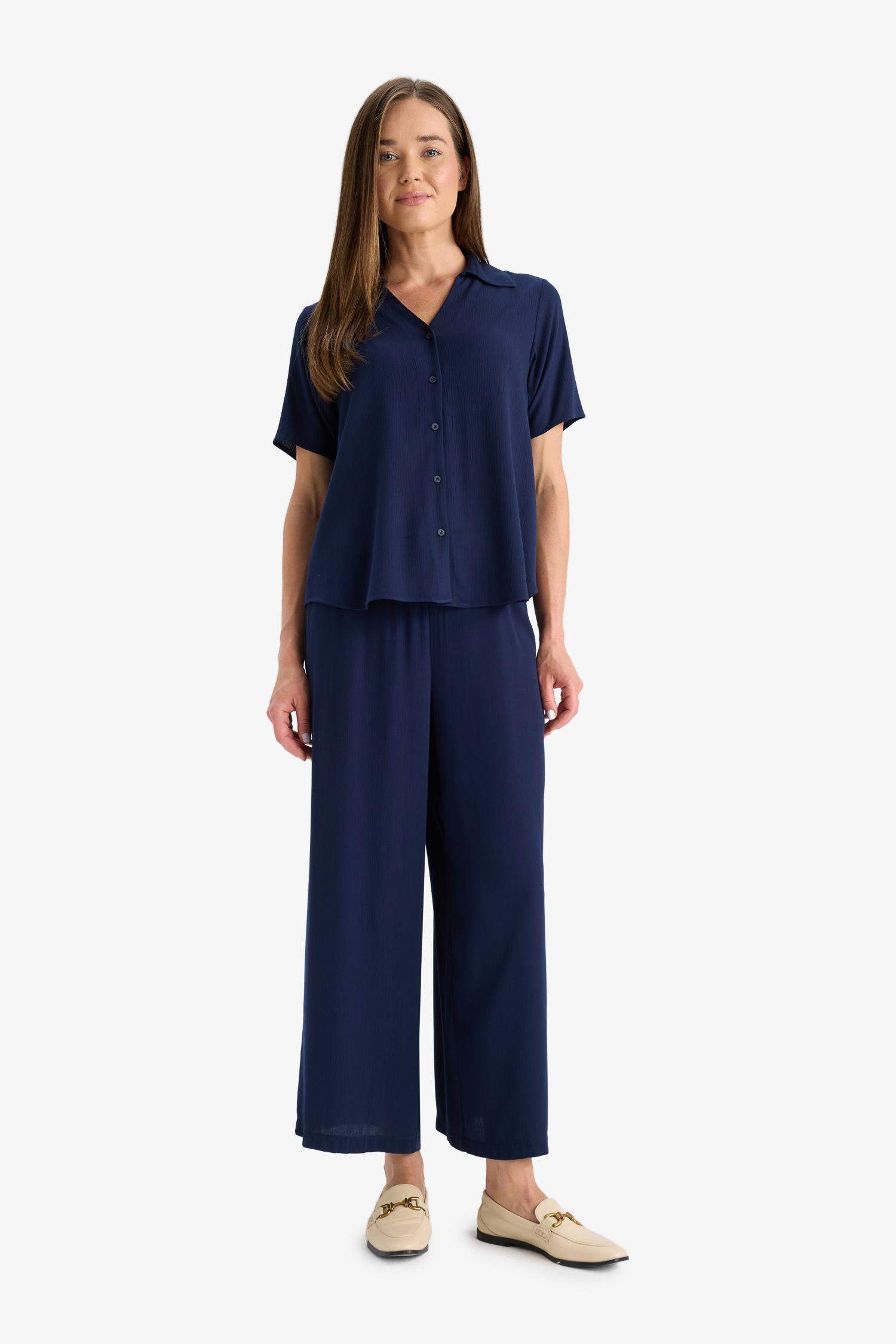 Chemise en viscose froissée à manches courtes Coupe régulière