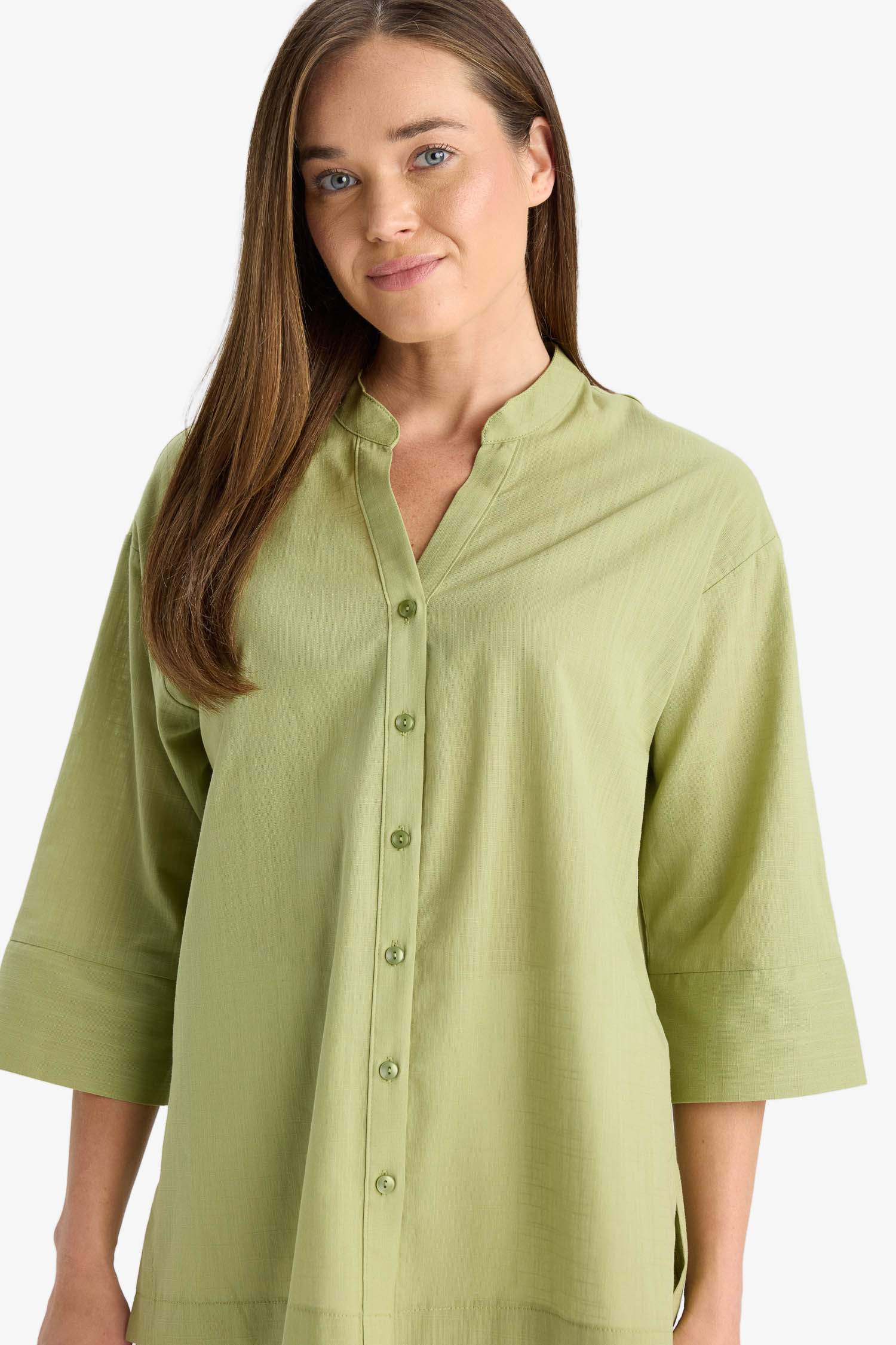 Regular Fit Apaş Yaka Flamlı Pamuk Uzun Kollu Gömlek