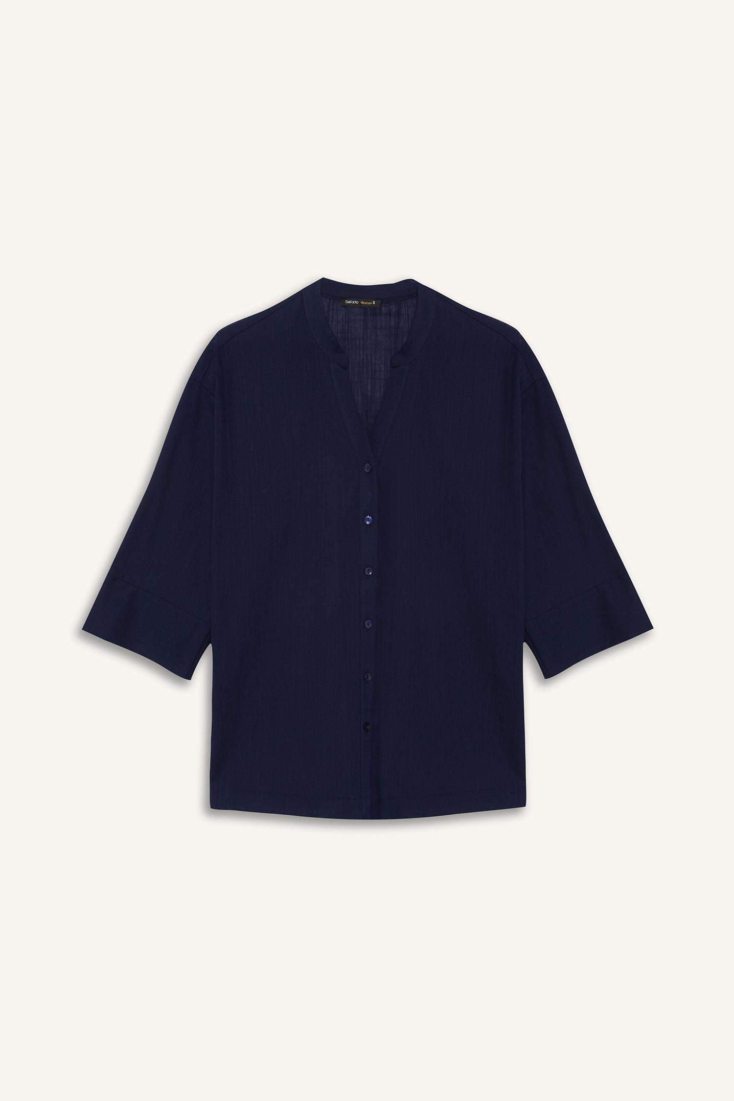 قميص قطن ردن طويل قصة عادية بياخة مستديرة