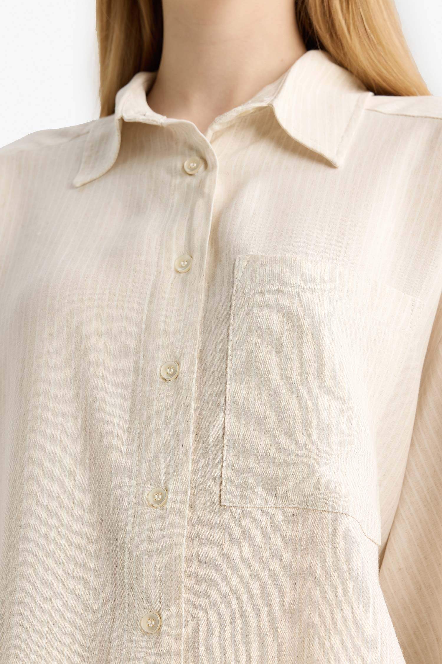 Coool Oversize Geniş Kalıp Keten Karışımlı Kısa Kollu Gömlek