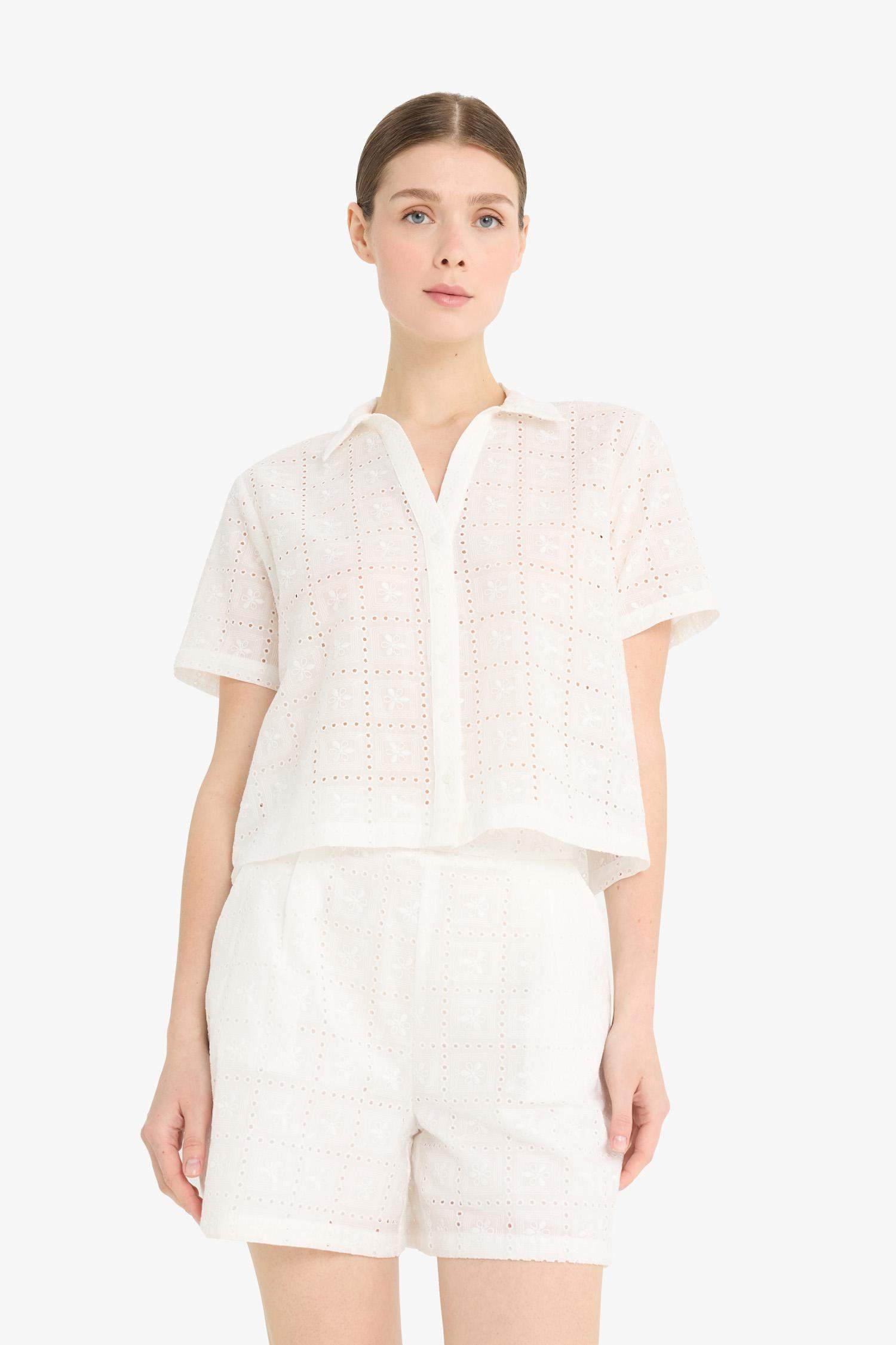 Regular Fit Brode Kısa Kollu Gömlek