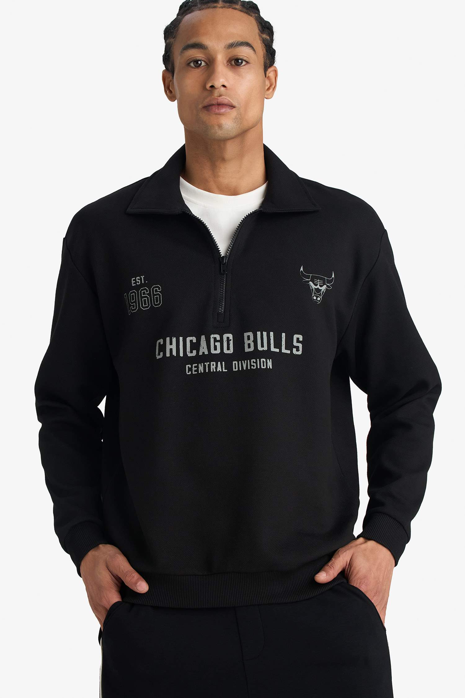NBA Chicago Bulls Relax Fit Polo Yaka Jakarlı Sweatshirt