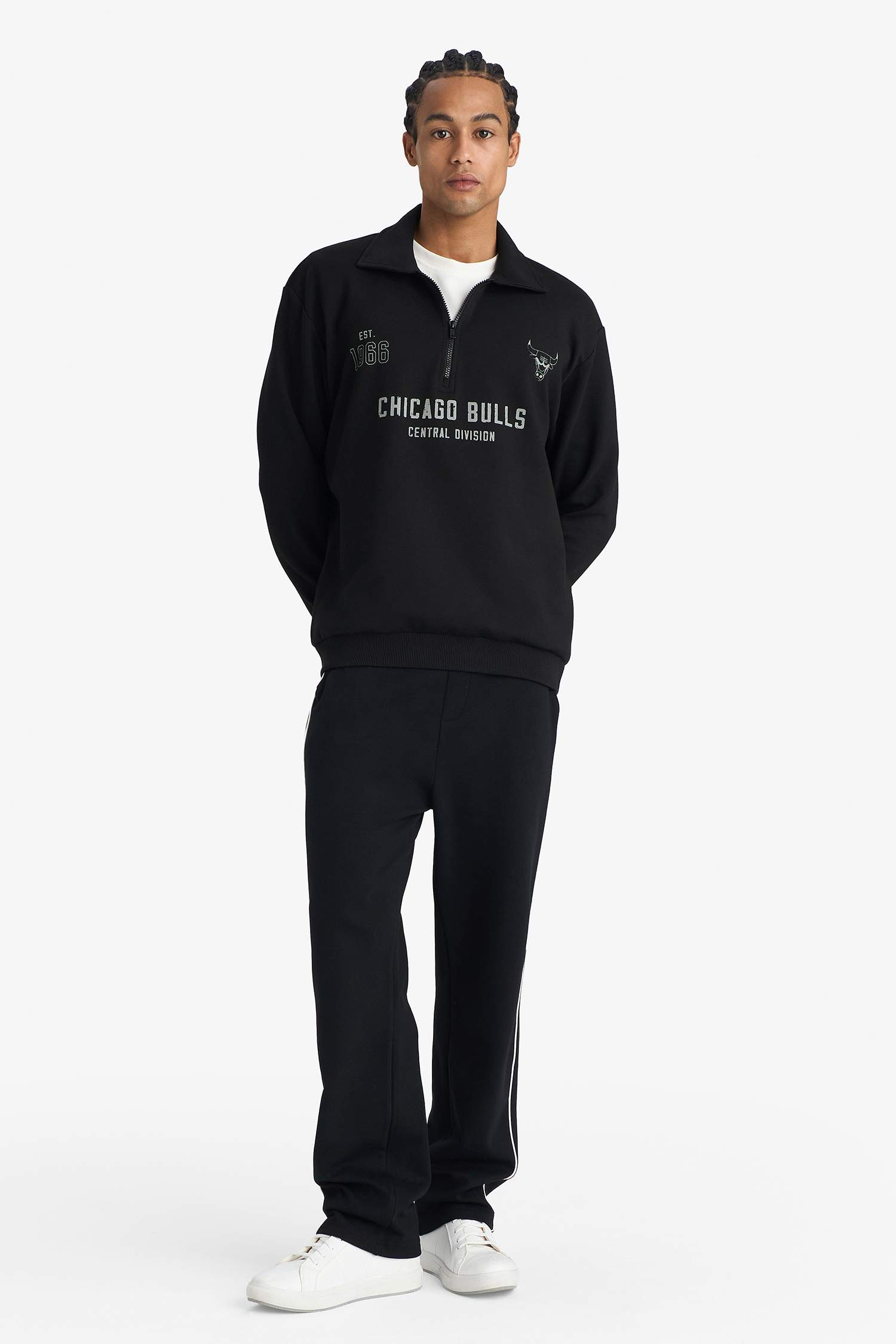 NBA Chicago Bulls Relax Fit Polo Yaka Jakarlı Sweatshirt