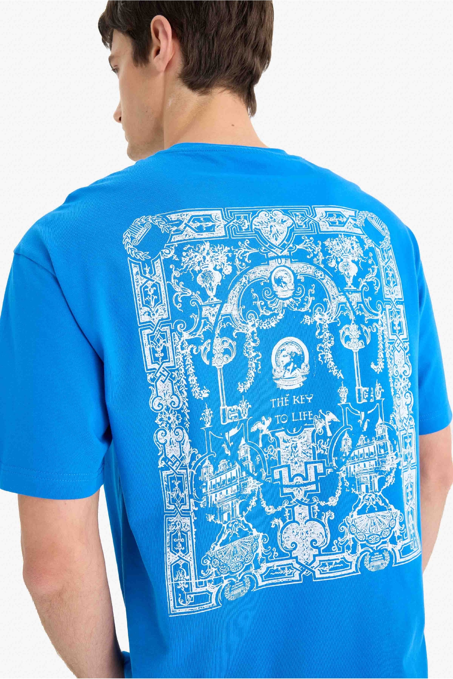 Boxy Fit Crew Neck Back Printed Cotton T-Shirt