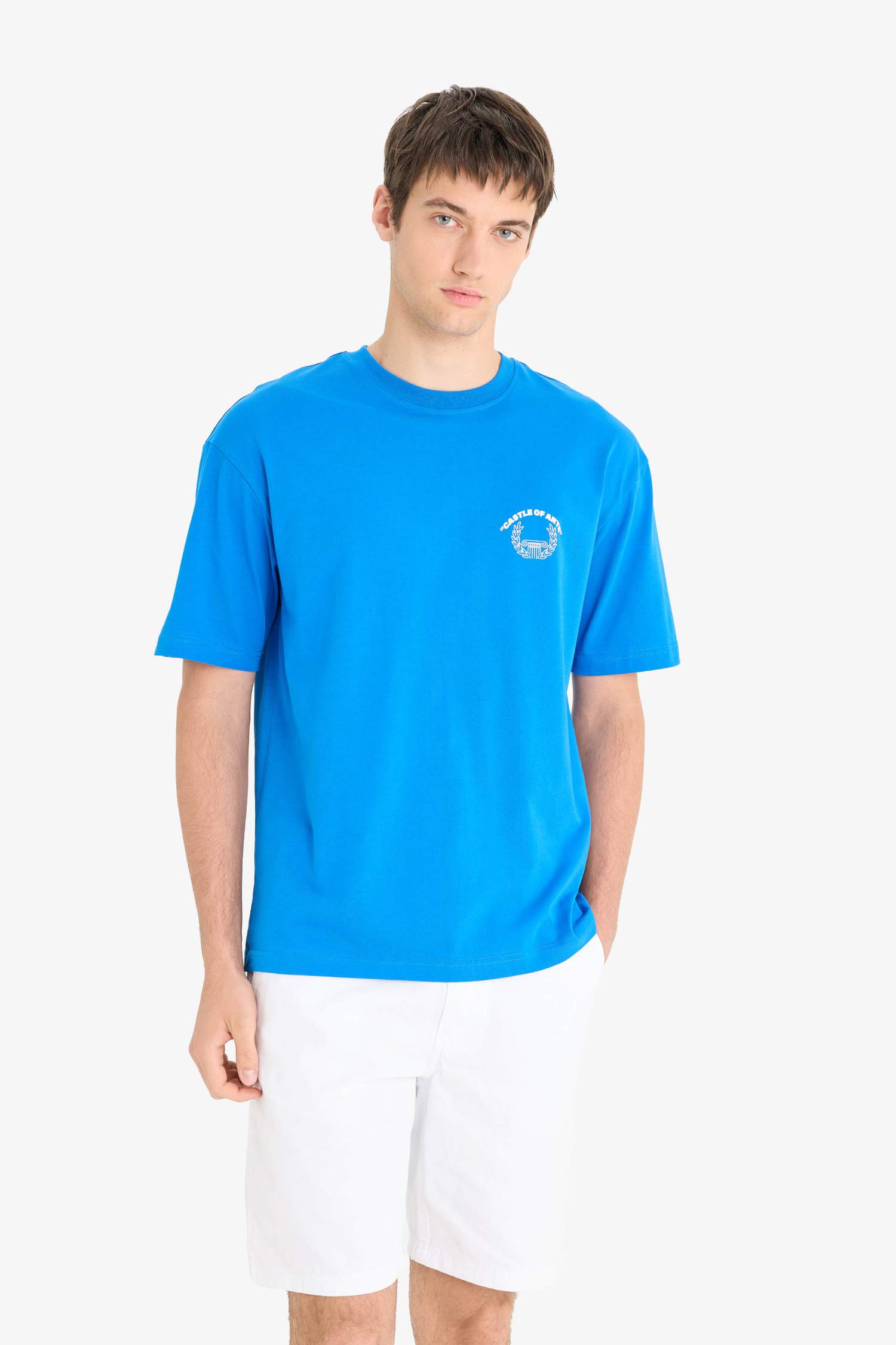 Boxy Fit Crew Neck Back Printed Cotton T-Shirt