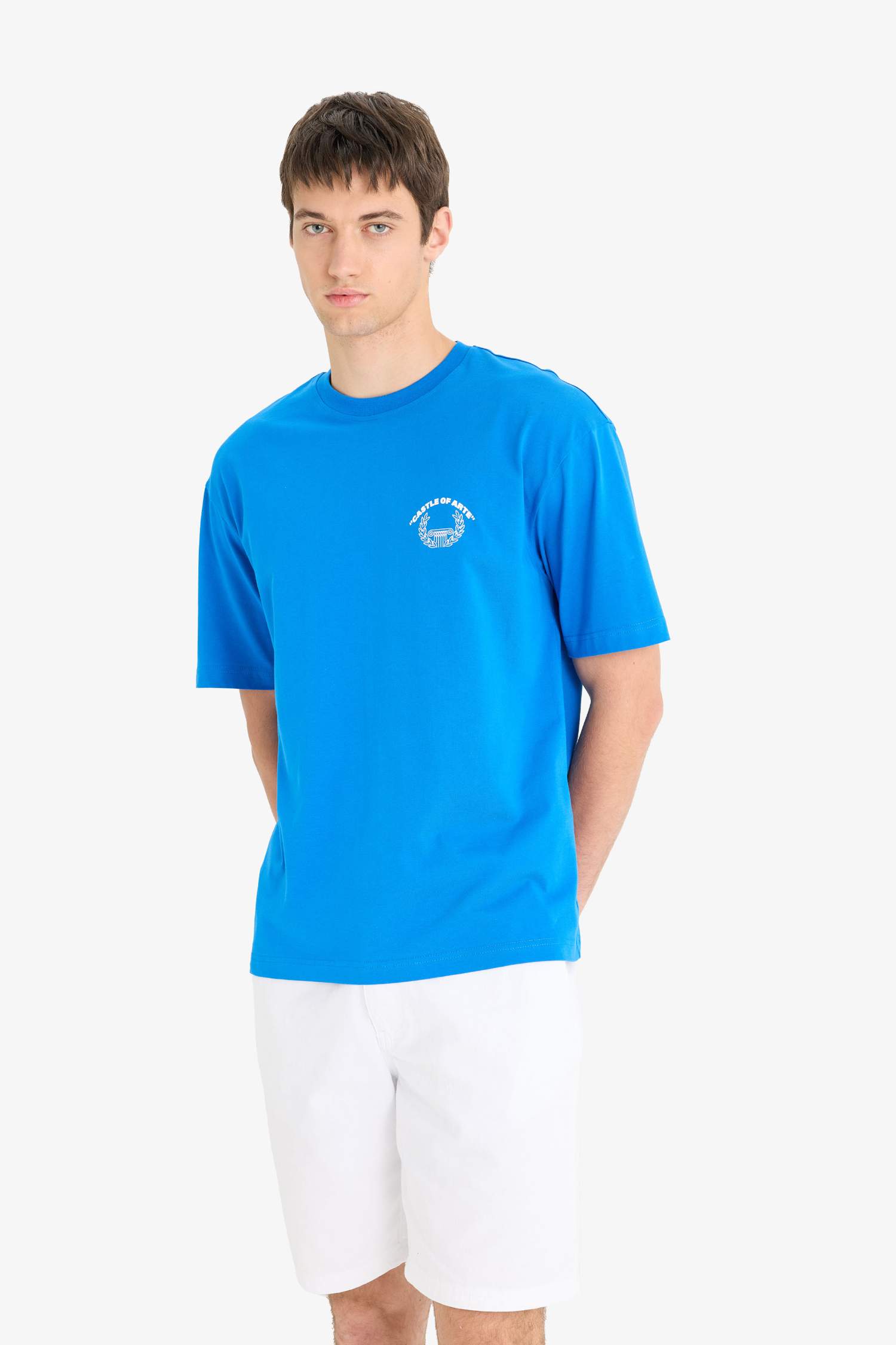 Boxy Fit Crew Neck Back Printed Cotton T-Shirt